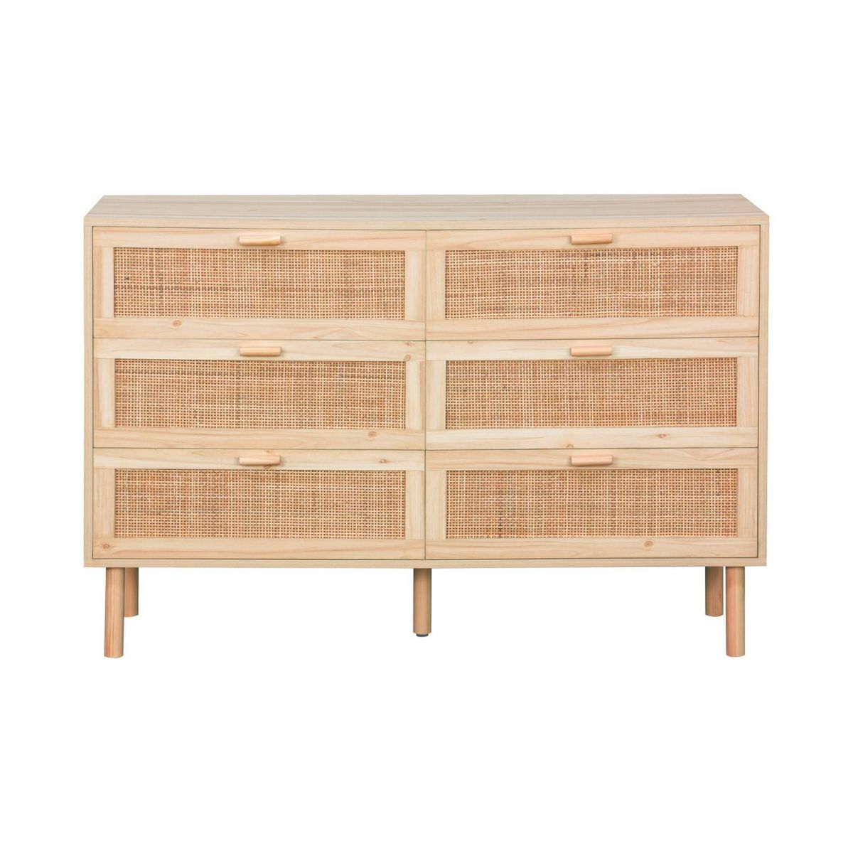 SWEEEK Commode 6 tiroirs cannage et décor bois CAMARGUE L 120 x P 40 x H 80cm