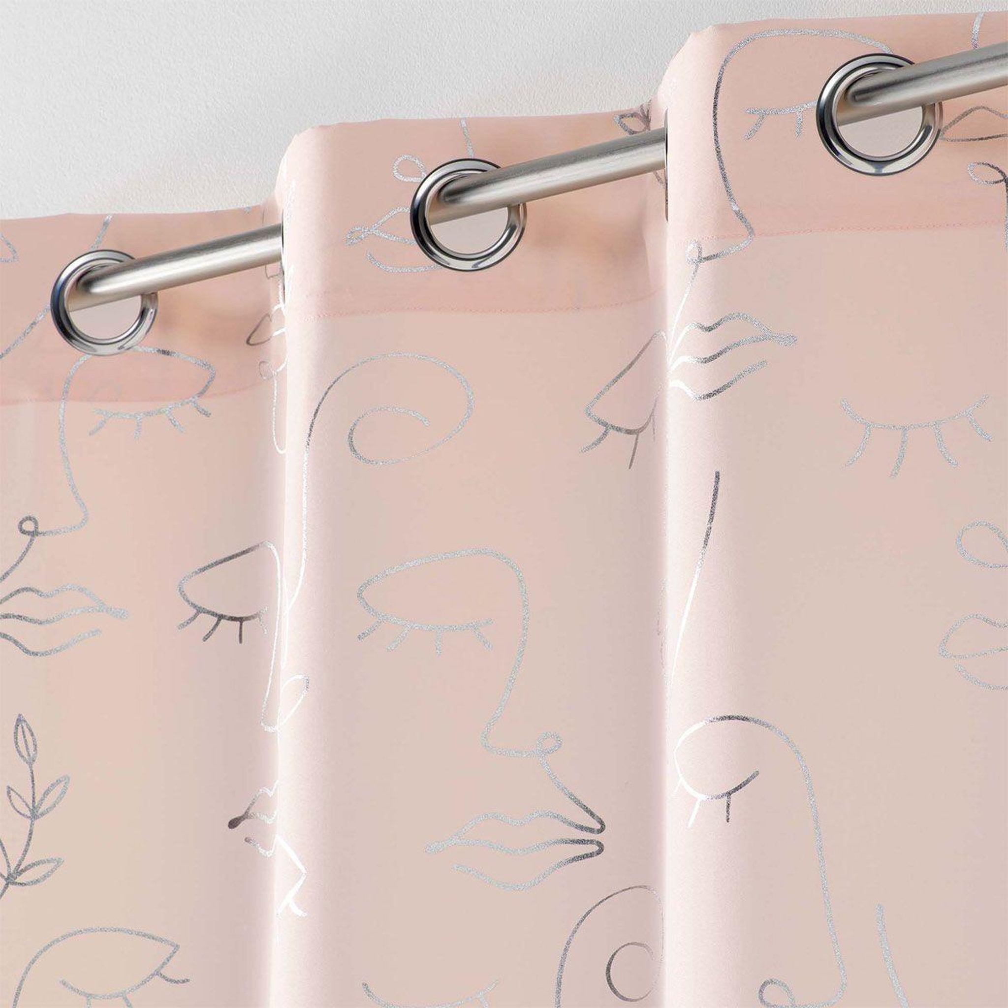 Voir la diapositive 2 : Douceur d'Intérieur Rideau à œillets  arty line  140x260cm rose & argent