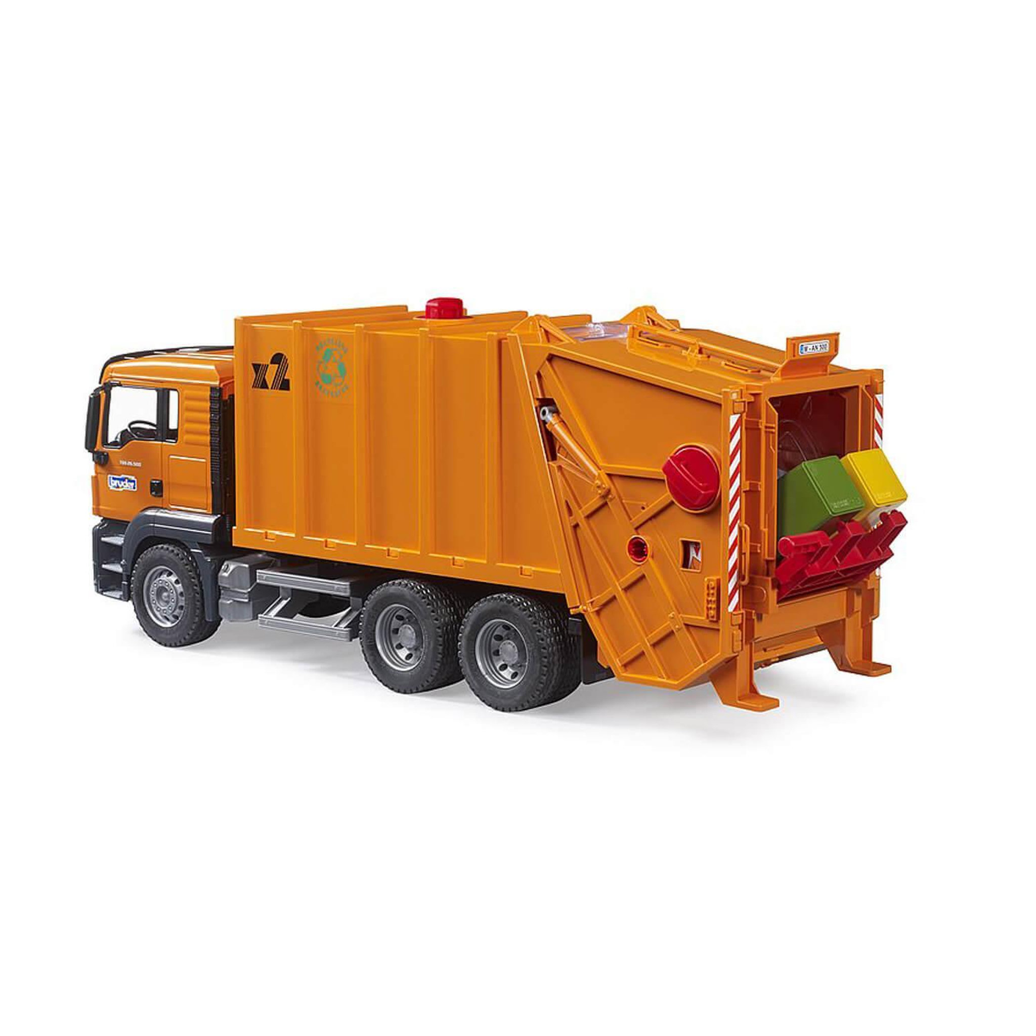 Voir la diapositive 2 : Bruder Benne à ordures MAN TGS (orange)