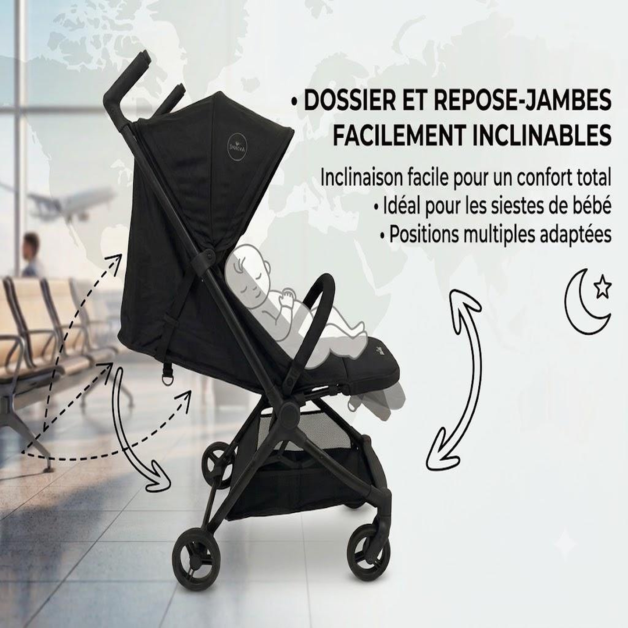 Voir la diapositive 3 : NANIA Nania, poussette ultra-compacte, babyjet (0 à 15 kg) homologuée cabine avion, dossier inclinable, sac de transport inclus