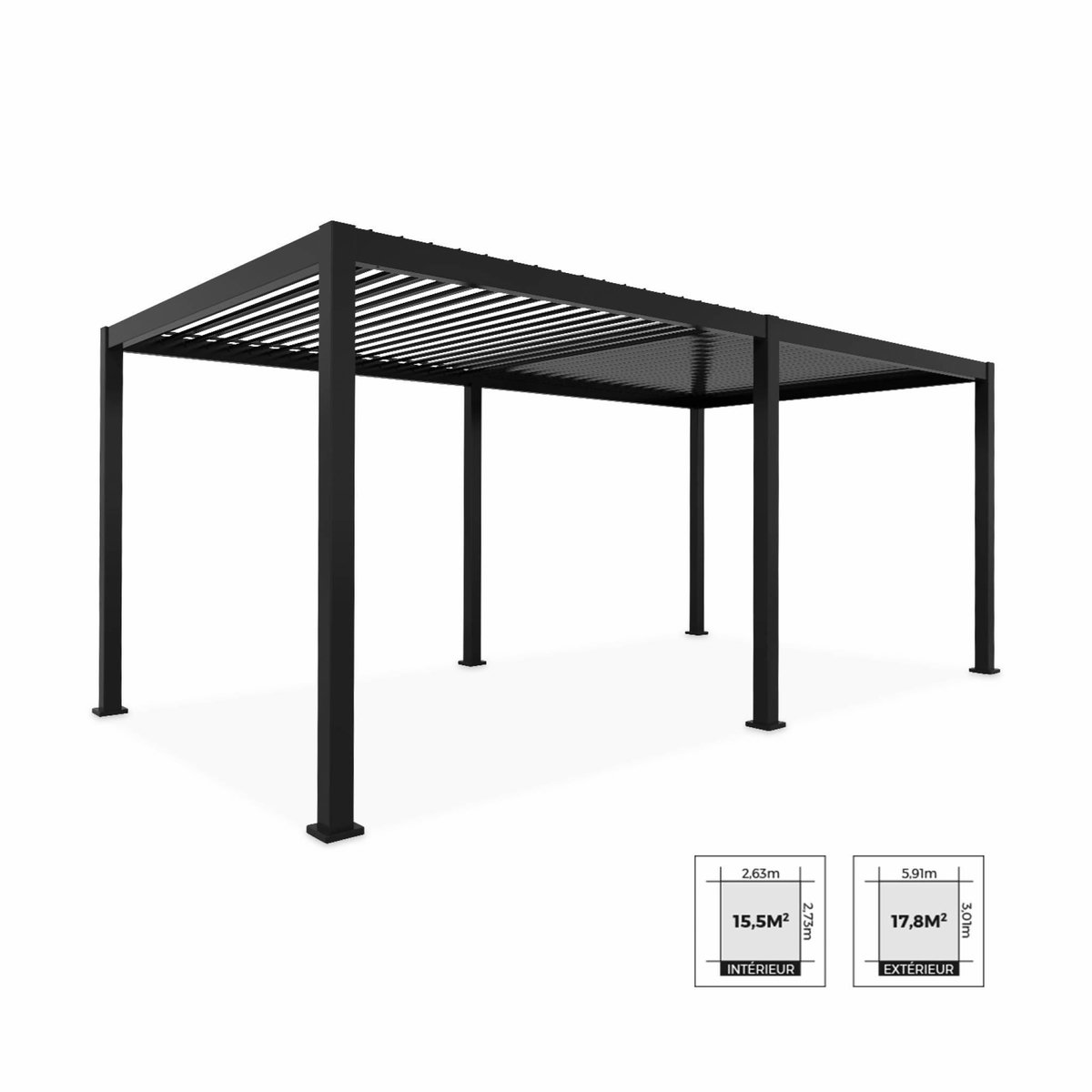 SWEEEK Pergola Bioclimatique gris anthracite 300x600cm. aluminium à lames orientables + 2 stores 3m