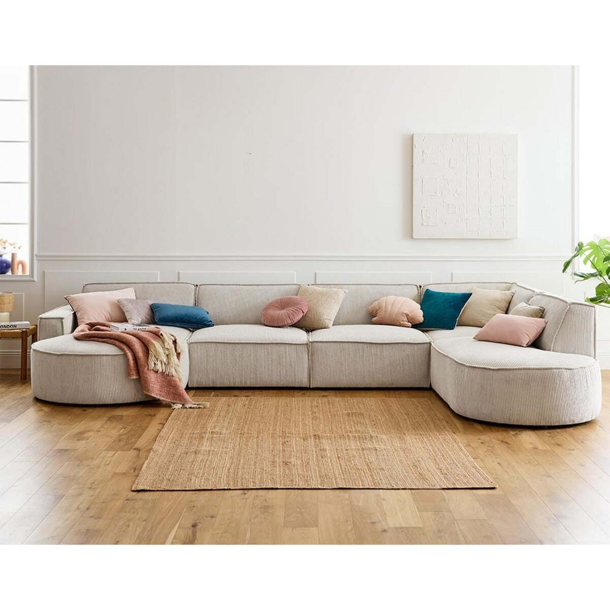 LISA DESIGN Spiaggia - canapé panoramique d'angle droit - 7 places - en velours côtelé