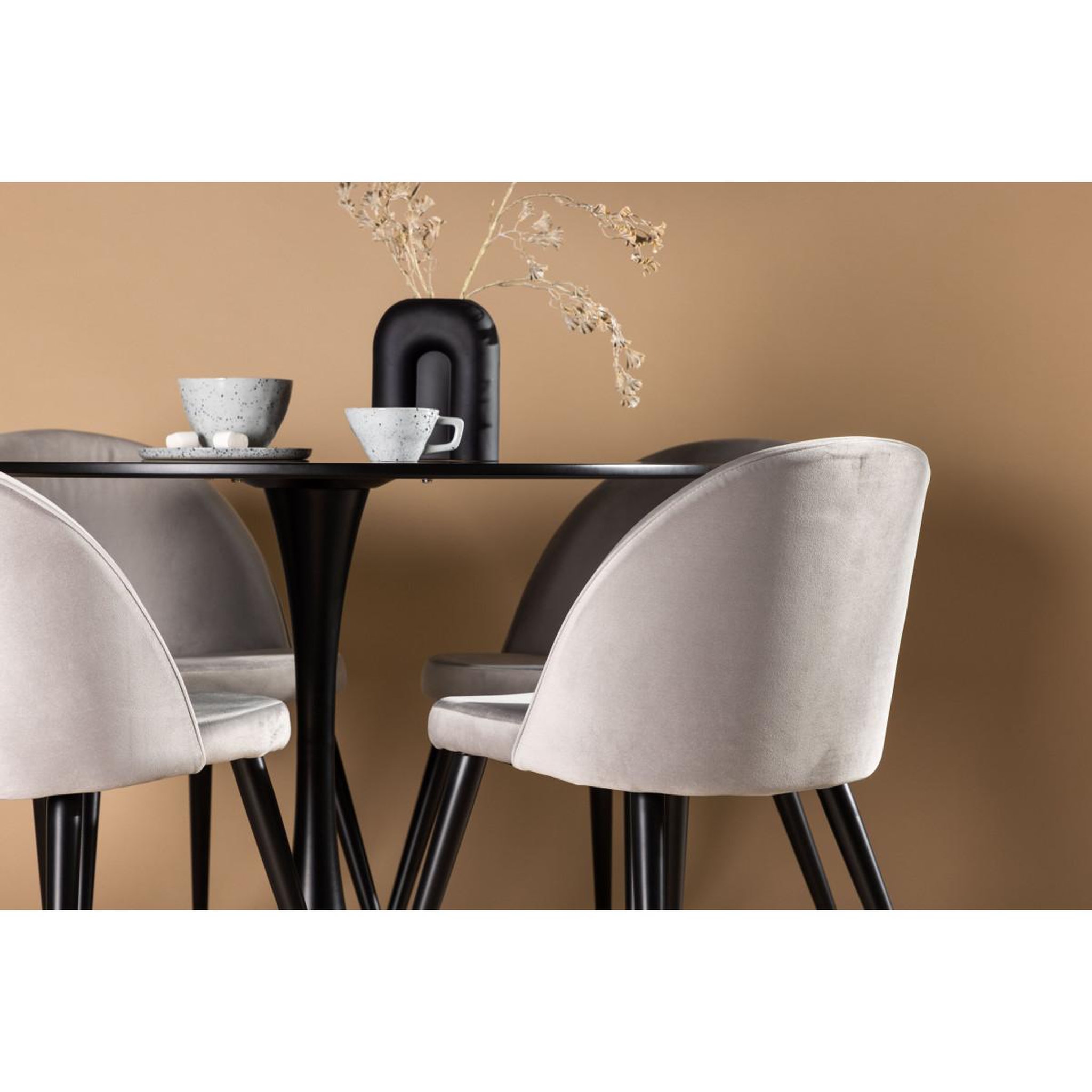 Voir la diapositive 5 : Paris Prix Ensemble table à manger & 4 chaises  glade & velvet  100cm noir & gris