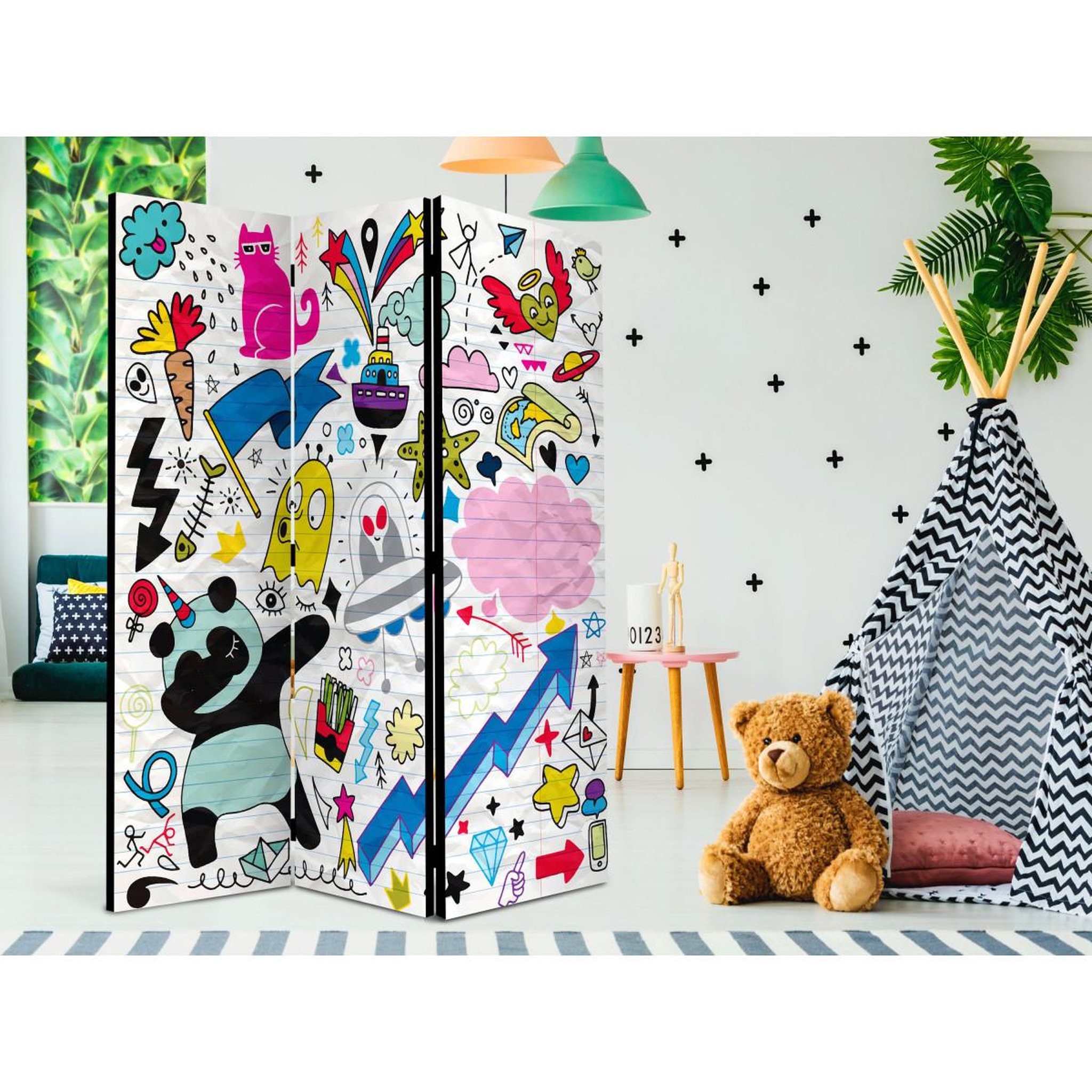 Voir la diapositive 2 : Paris Prix Paravent 3 volets  energetic panda  135x172cm