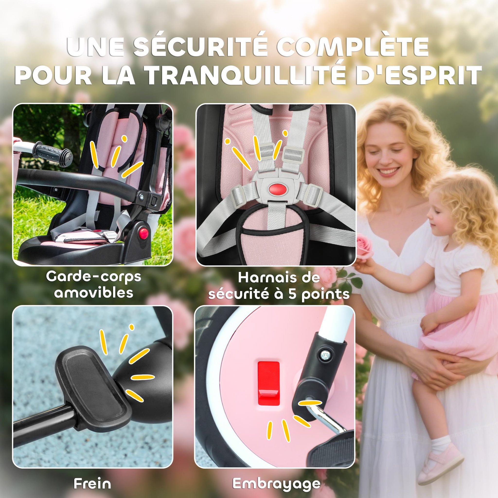 Voir la diapositive 5 : HOMCOM Tricycle évolutif pliable réglable 6 en 1 rose