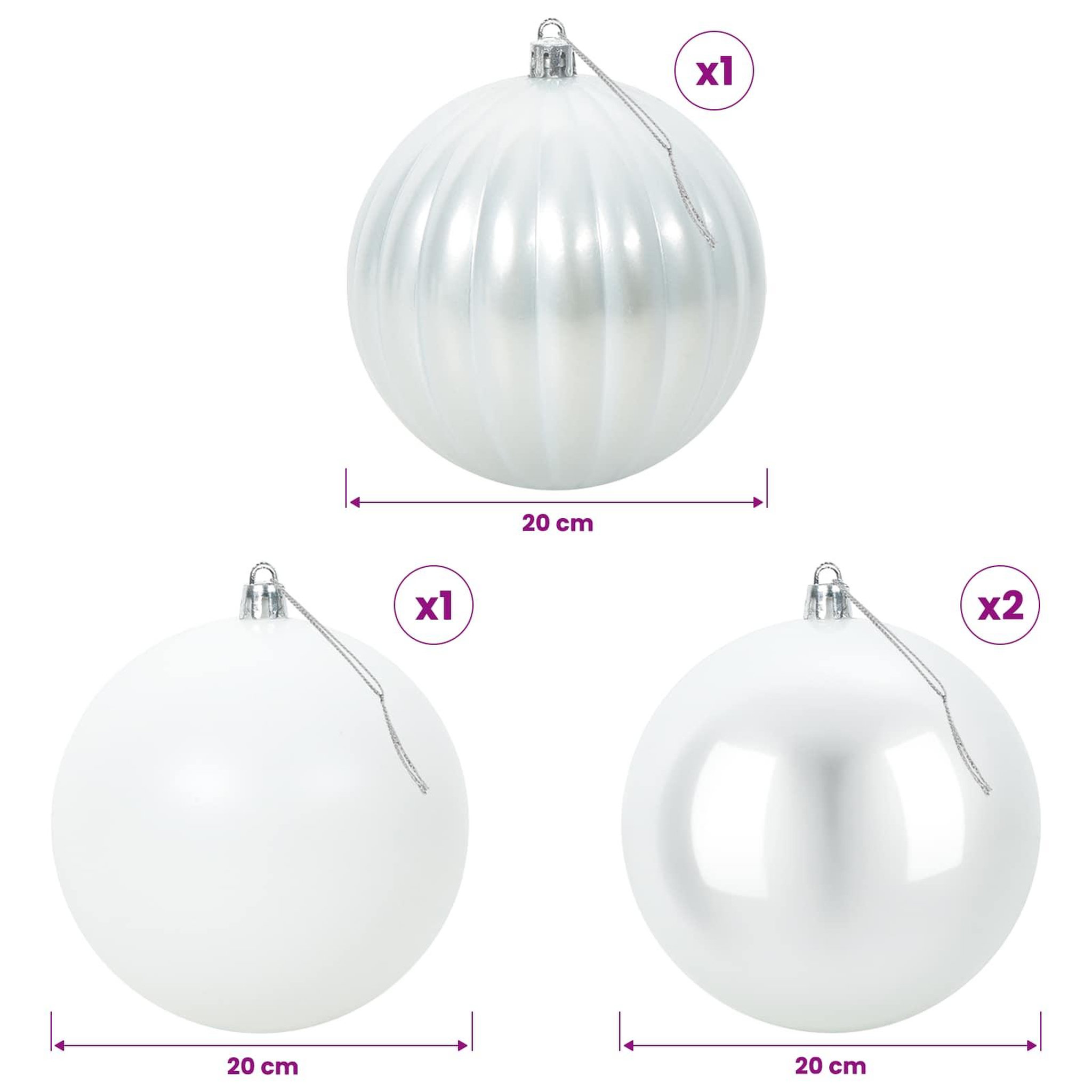 Voir la diapositive 3 : VIDAXL Lot de boules de Noël XXL 4 pc Blanc Diam. 20 cm Plastique