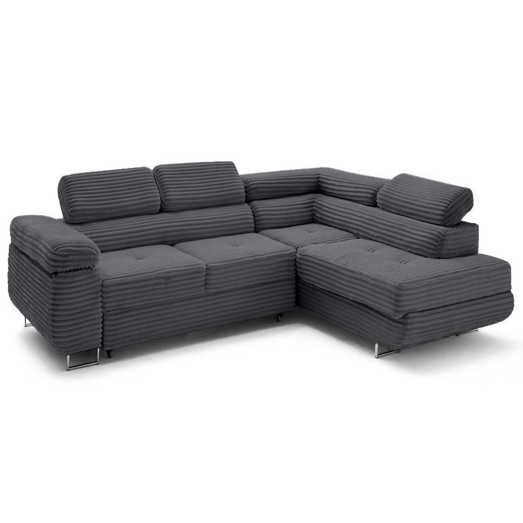 Voir la diapositive 2 : LISA DESIGN Zaria - canapé d'angle droit 5 places convertible avec coffre et têtières en velours côtelé grosses côtes