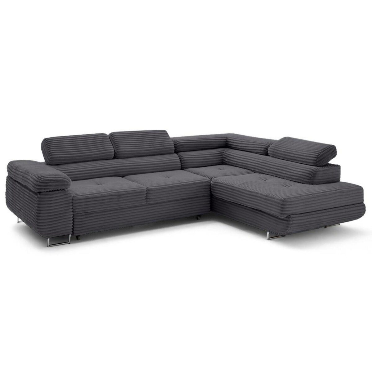 LISA DESIGN Zaria - canapé d'angle droit 5 places convertible avec coffre et têtières en velours côtelé grosses côtes