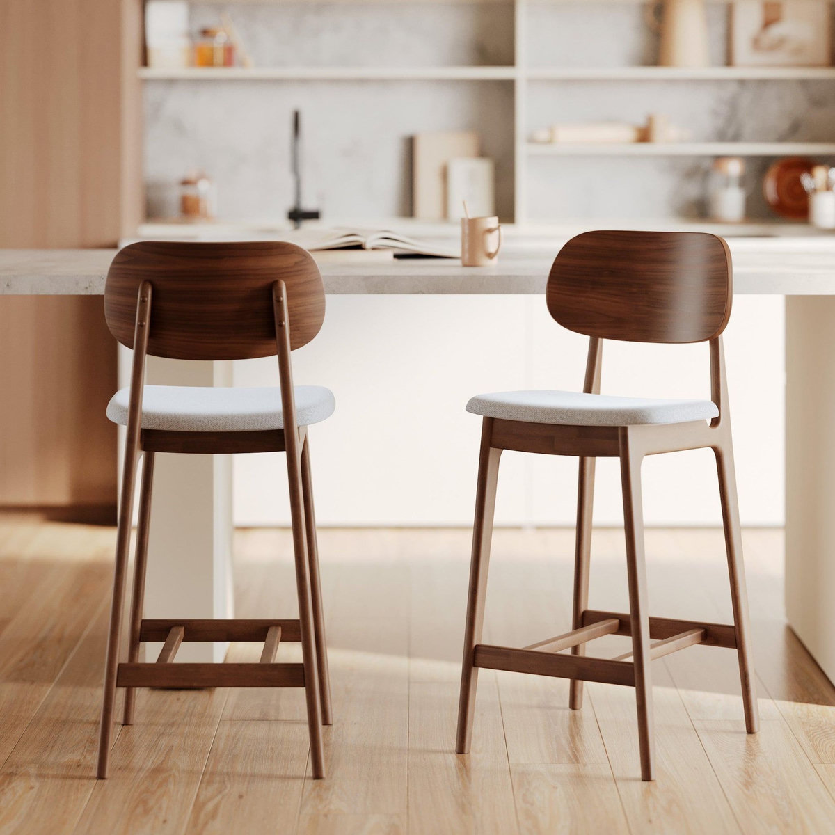 Rendez vous déco Lot de 2 chaises pour îlot central 66 cm en bois et tissu gris-Charlize