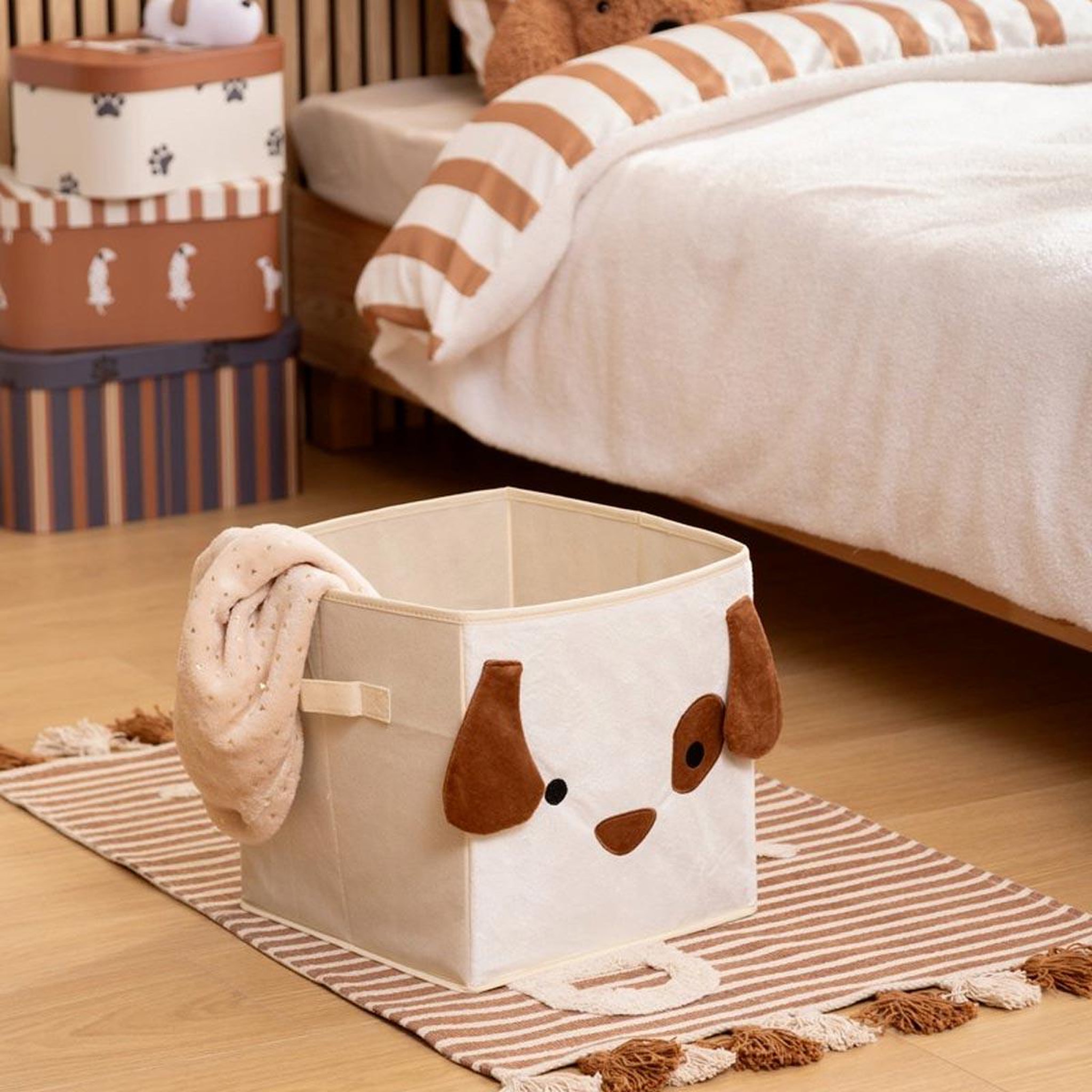 Voir la diapositive 2 : Atmosphera Kids Boîte de rangement pliable  chien  29x29cm beige