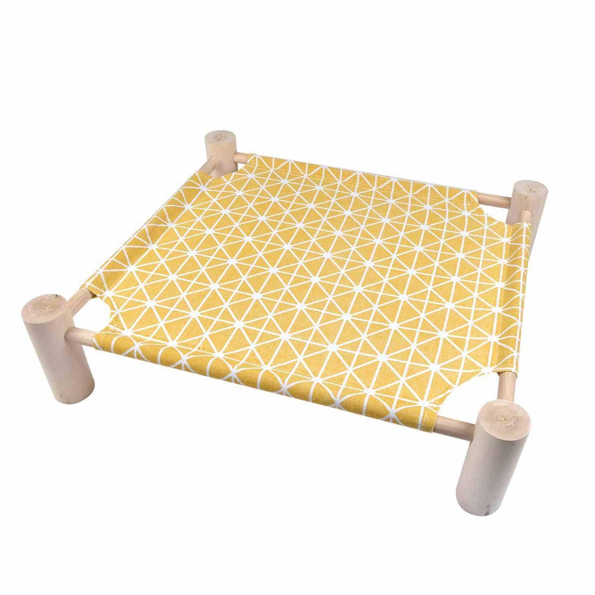 LOVE STORY Lit hamac pour chat en bois  boho  53cm moutarde