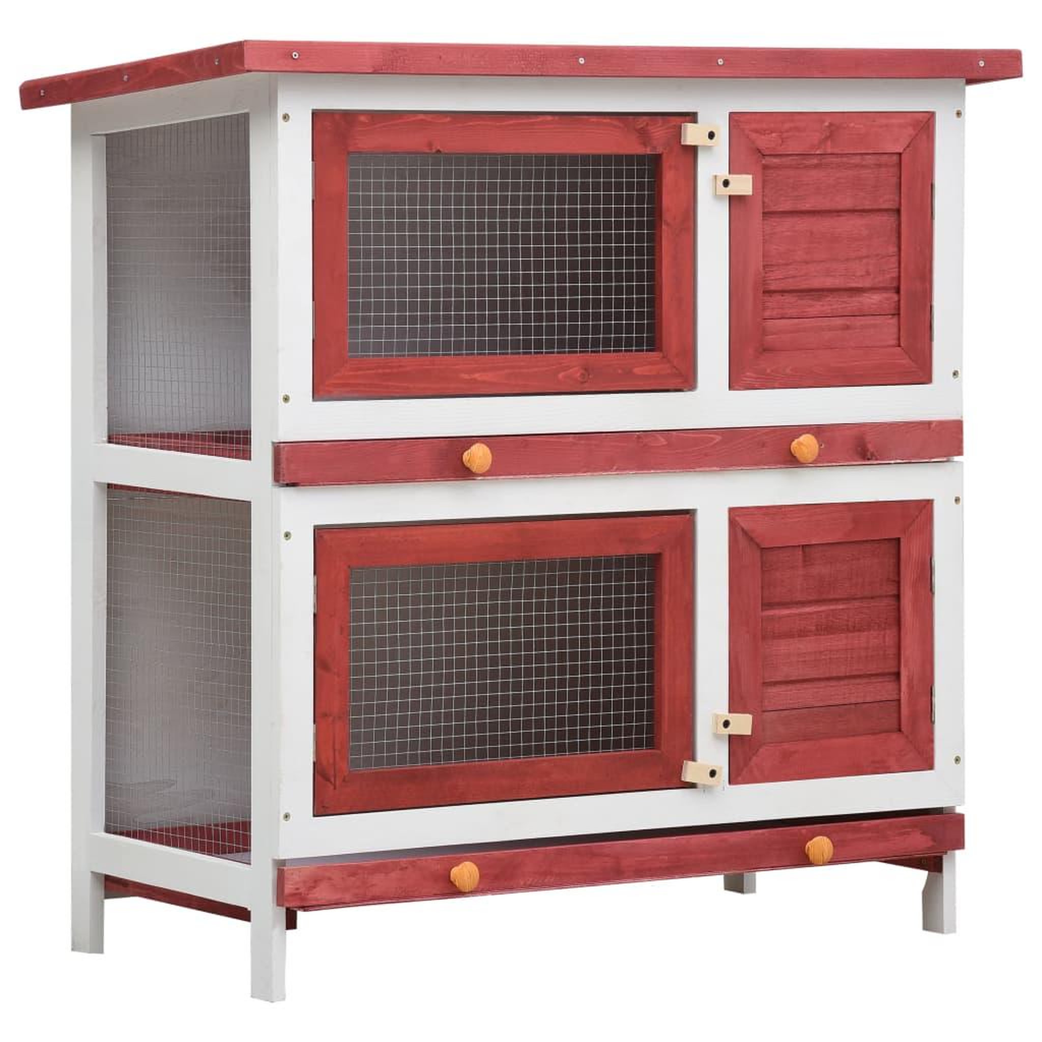 Voir la diapositive 1 : VIDAXL Clapier d'exterieur 4 portes Rouge Bois