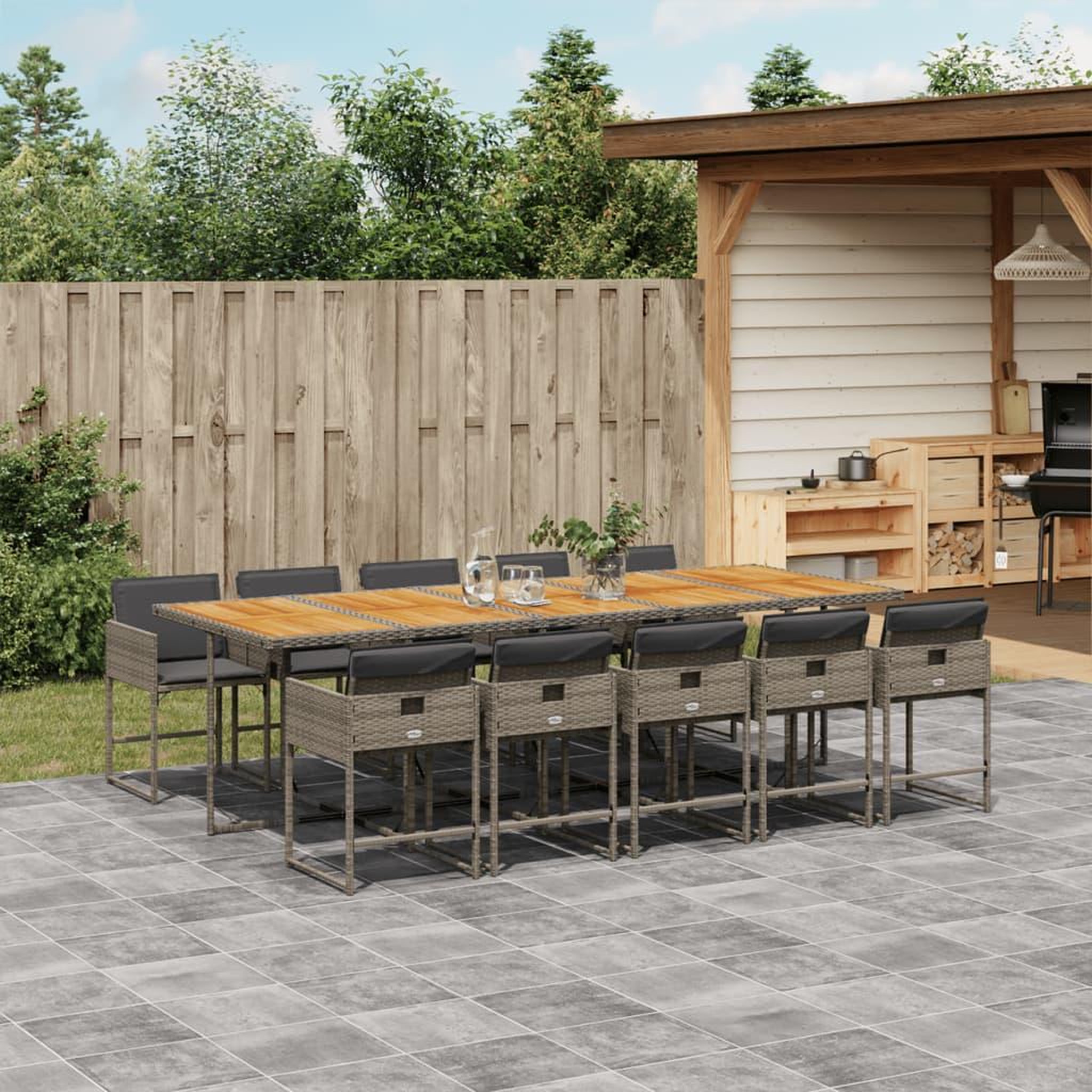 VIDAXL Ensemble a manger de jardin 11pcs avec coussins gris poly rotin