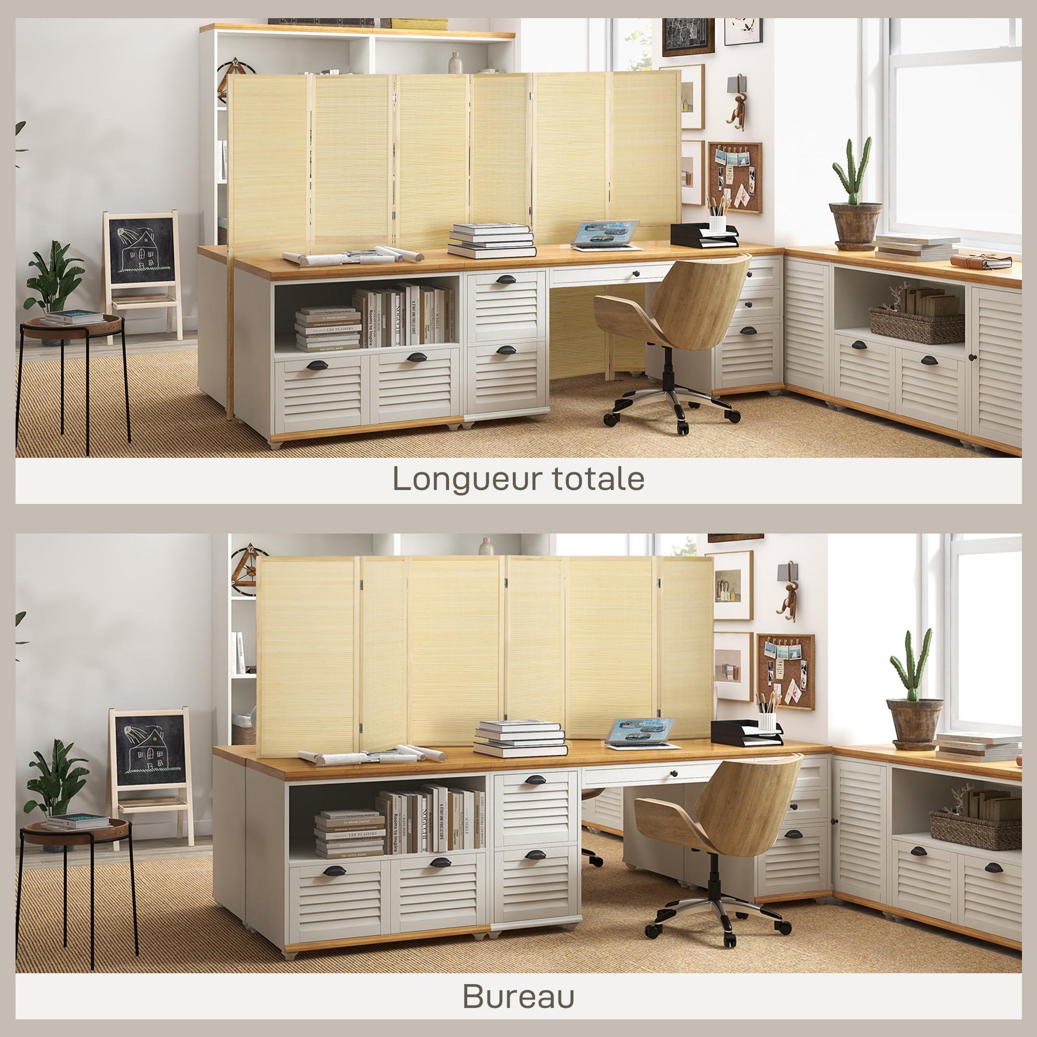 Voir la diapositive 4 : HOMCOM Paravent séparateur de pièce 6 panneaux pliables dim. 270L x 180H cm bois de bambou