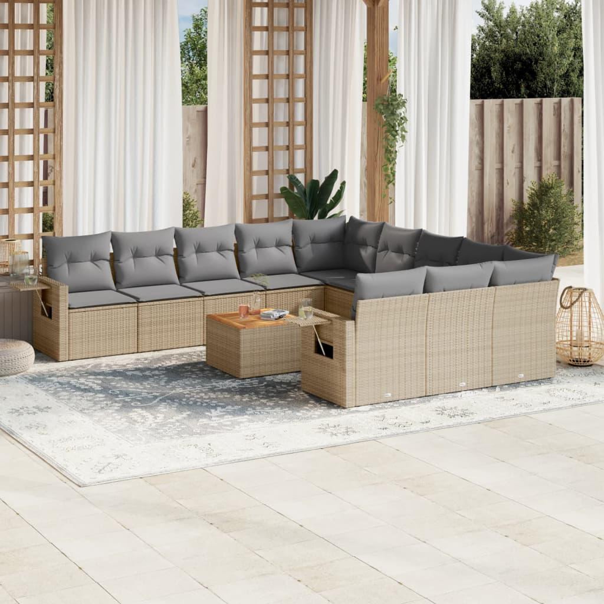 VIDAXL Salon de jardin et coussins 12 pcs melange beige resine tressee