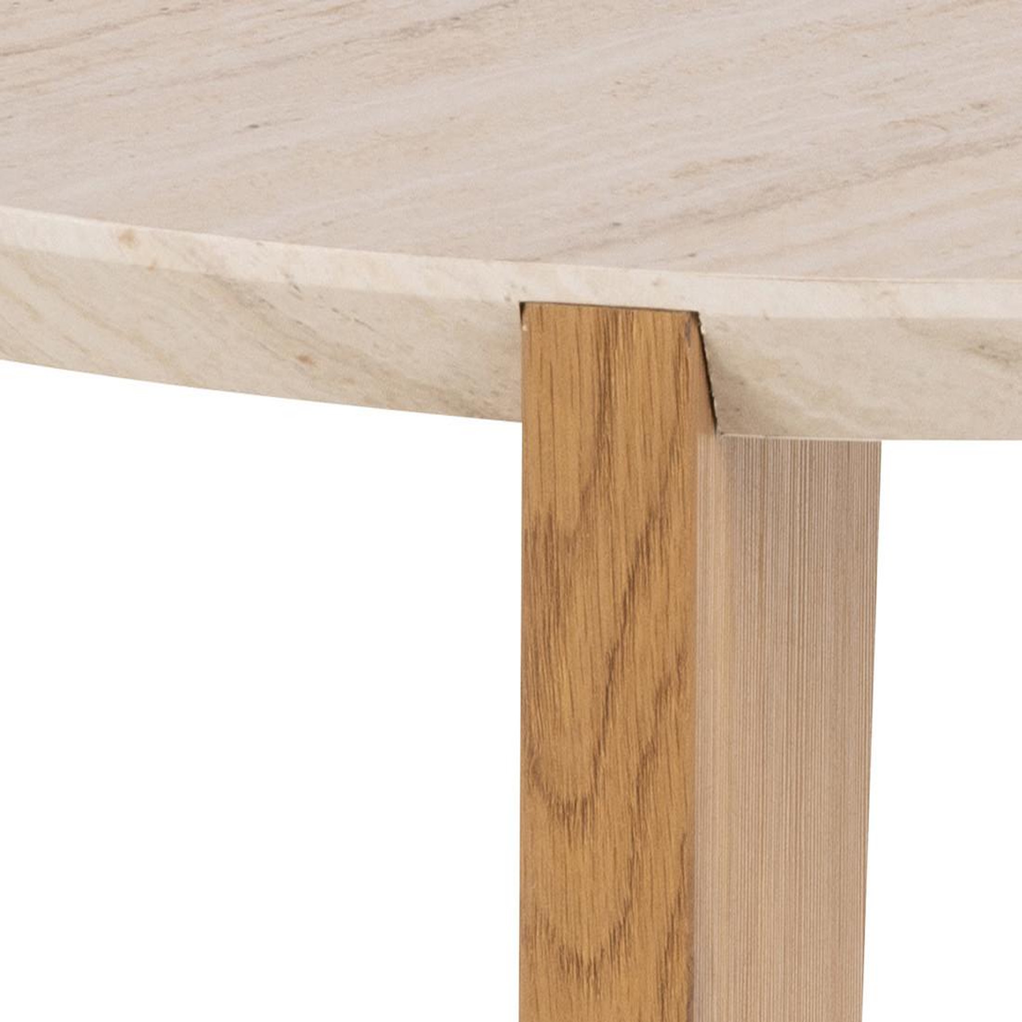Voir la diapositive 5 : BEST MOBILIER Noeva - table basse - pieds en chêne - plateau effet travertin - 80 cm