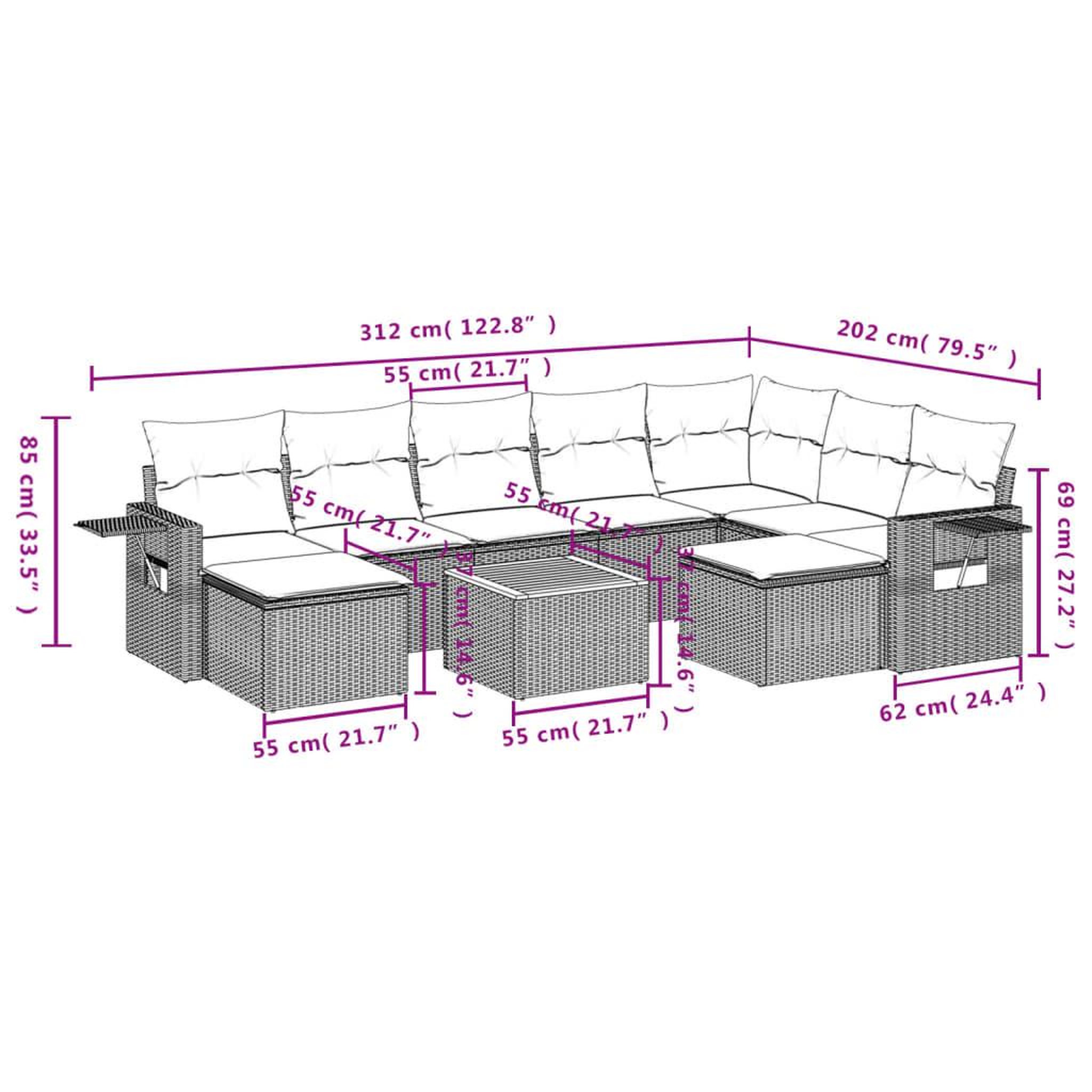 Voir la diapositive 6 : VIDAXL Salon de jardin 10 pcs avec coussins noir resine tressee