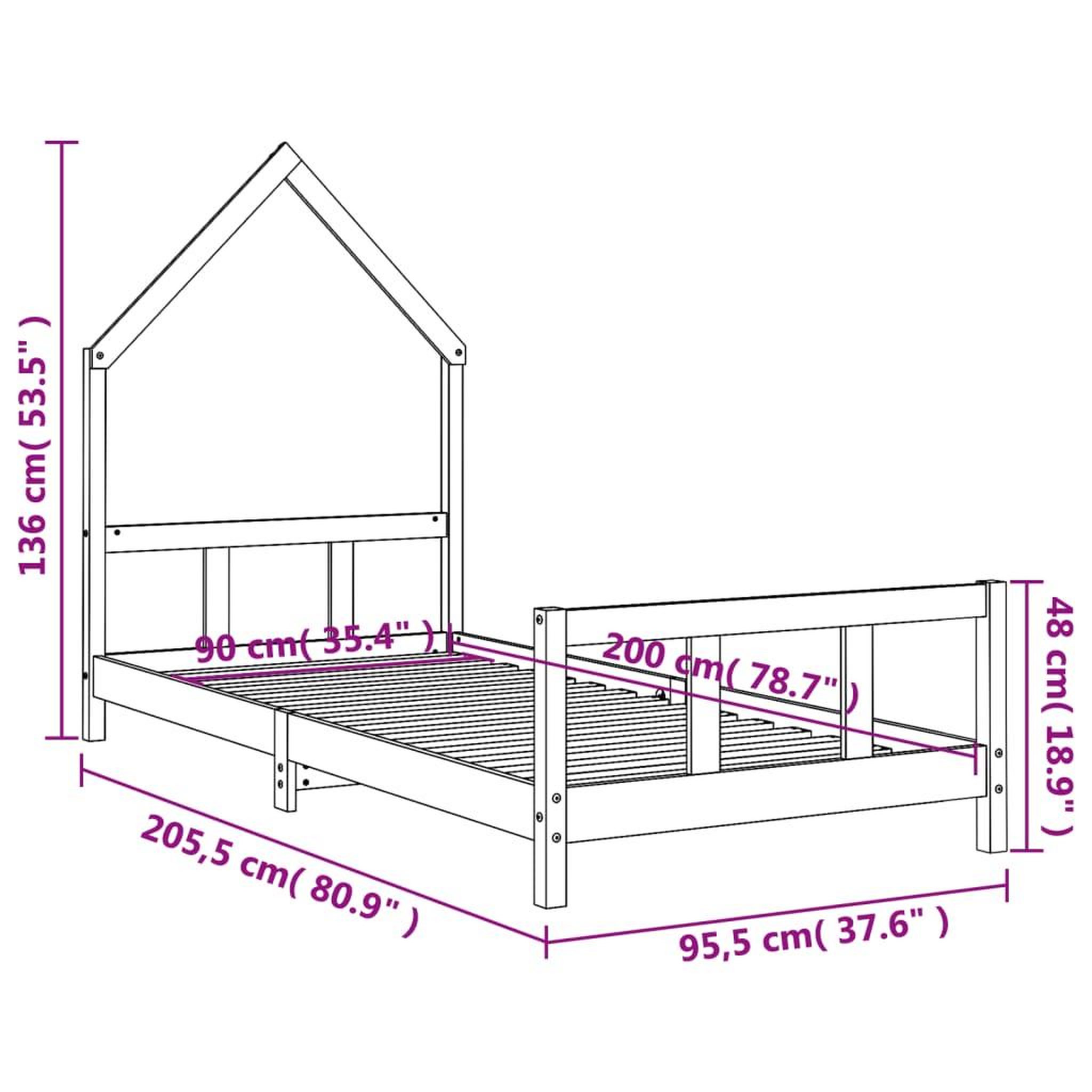 Voir la diapositive 6 : VIDAXL Cadre de lit pour enfants noir 90x200 cm bois de pin massif