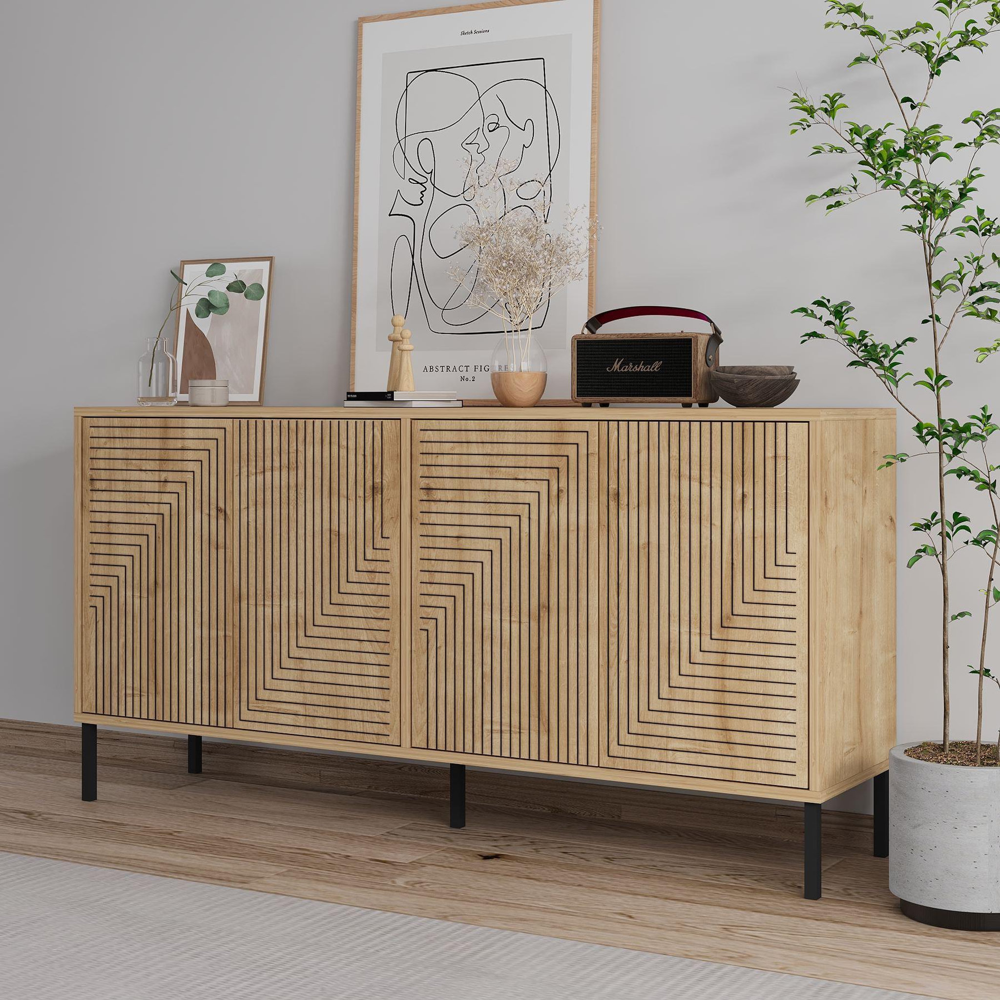 Voir la diapositive 4 : Habitat et Jardin Buffet en bois  evolet  - 150 x 36 x 75 cm - beige