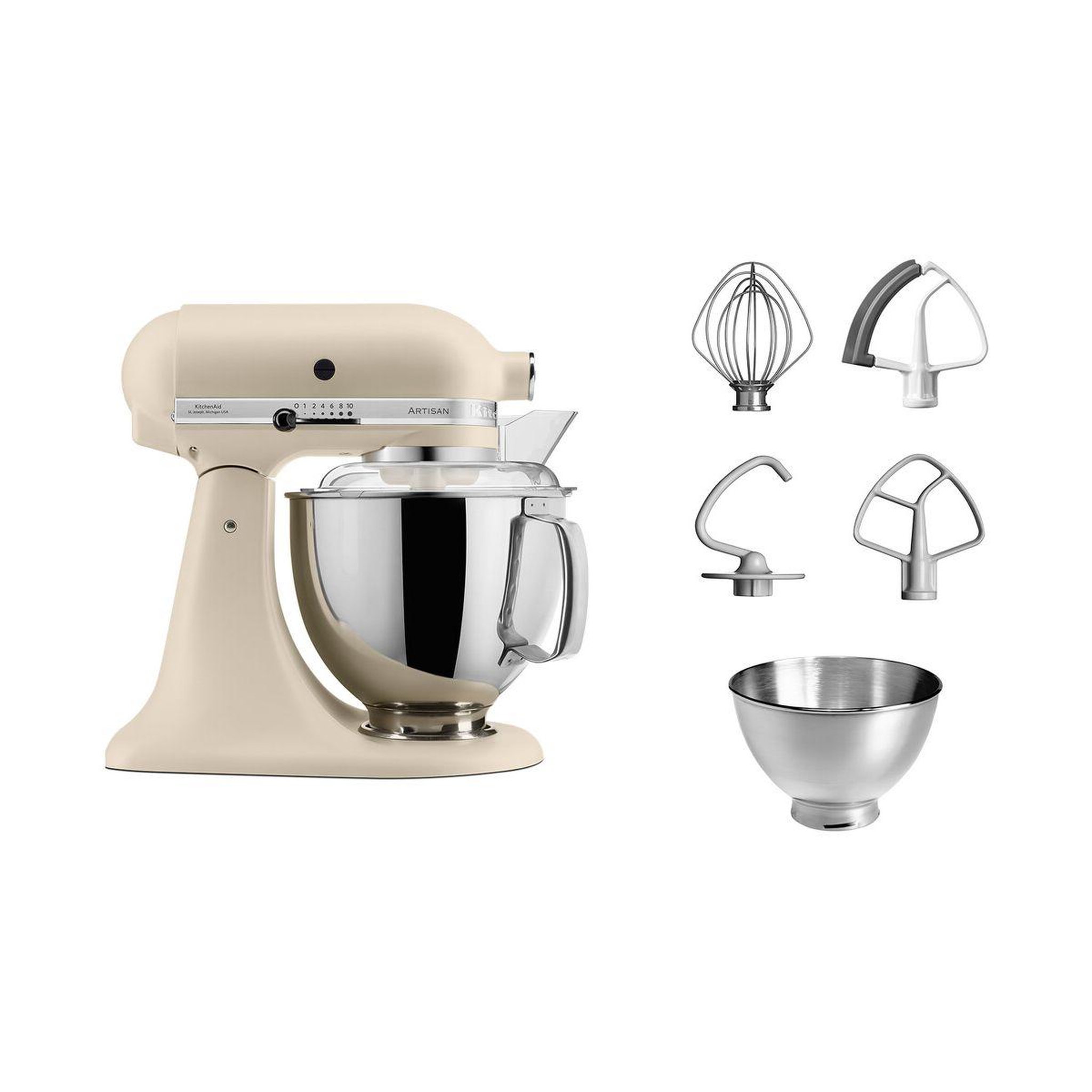 KitchenAid Robot pâtissier 5KSM175PSEFL graine de lin, 4,8 L, bol avec poignée + bol 3 L, batteur souple et couvercle