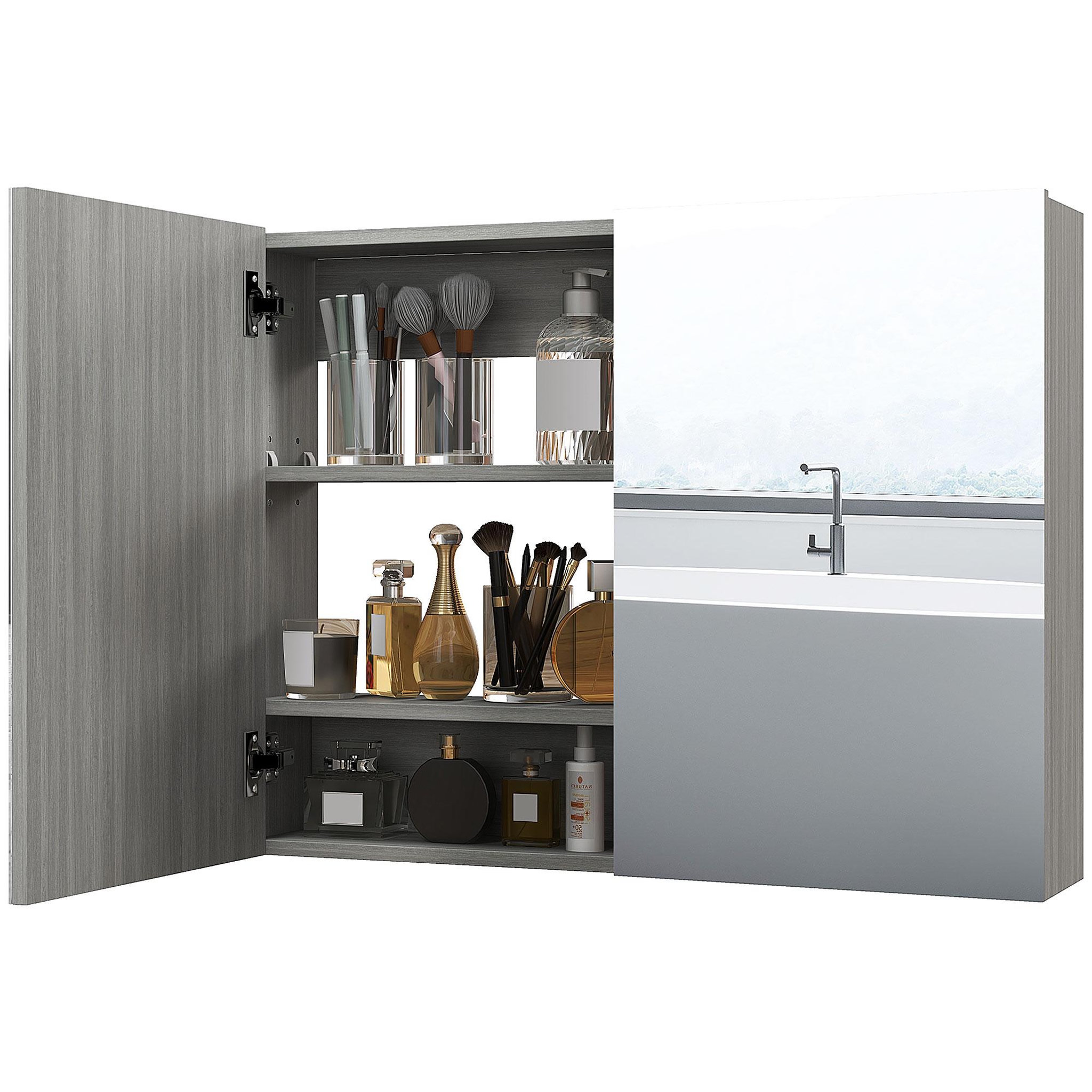 Voir la diapositive 5 : HOMCOM Armoire miroir de salle de bain 2 portes étagères dim. 80 x 15 x 60 cm
