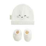 Petit Béguin Bonnet bébé et chaussons en tricot Hello Baby. Coloris disponibles : Beige