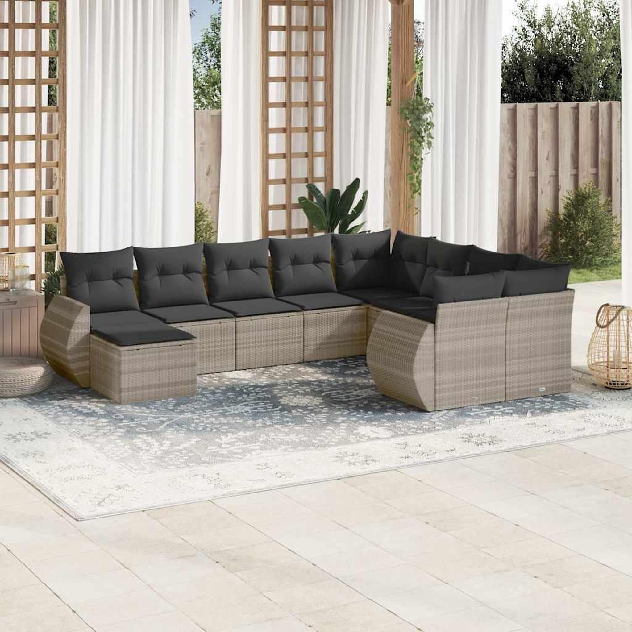 VIDAXL Salon de jardin avec coussins 10 pcs gris clair resine tressee