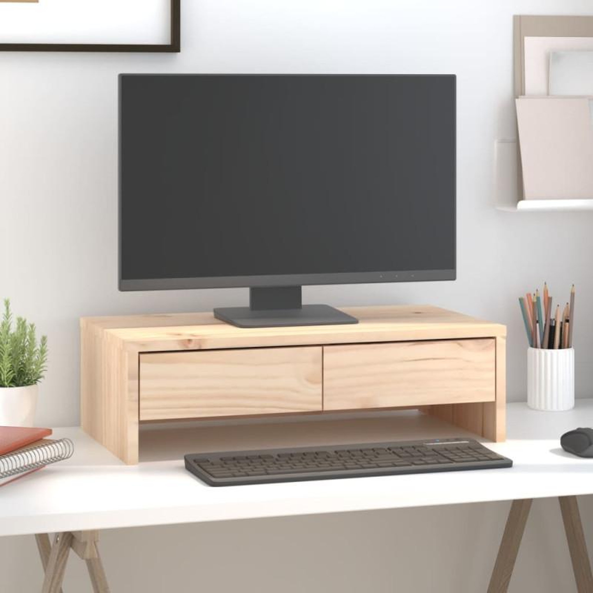 VIDAXL Support pour moniteur 50x27x15 cm Bois de pin solide