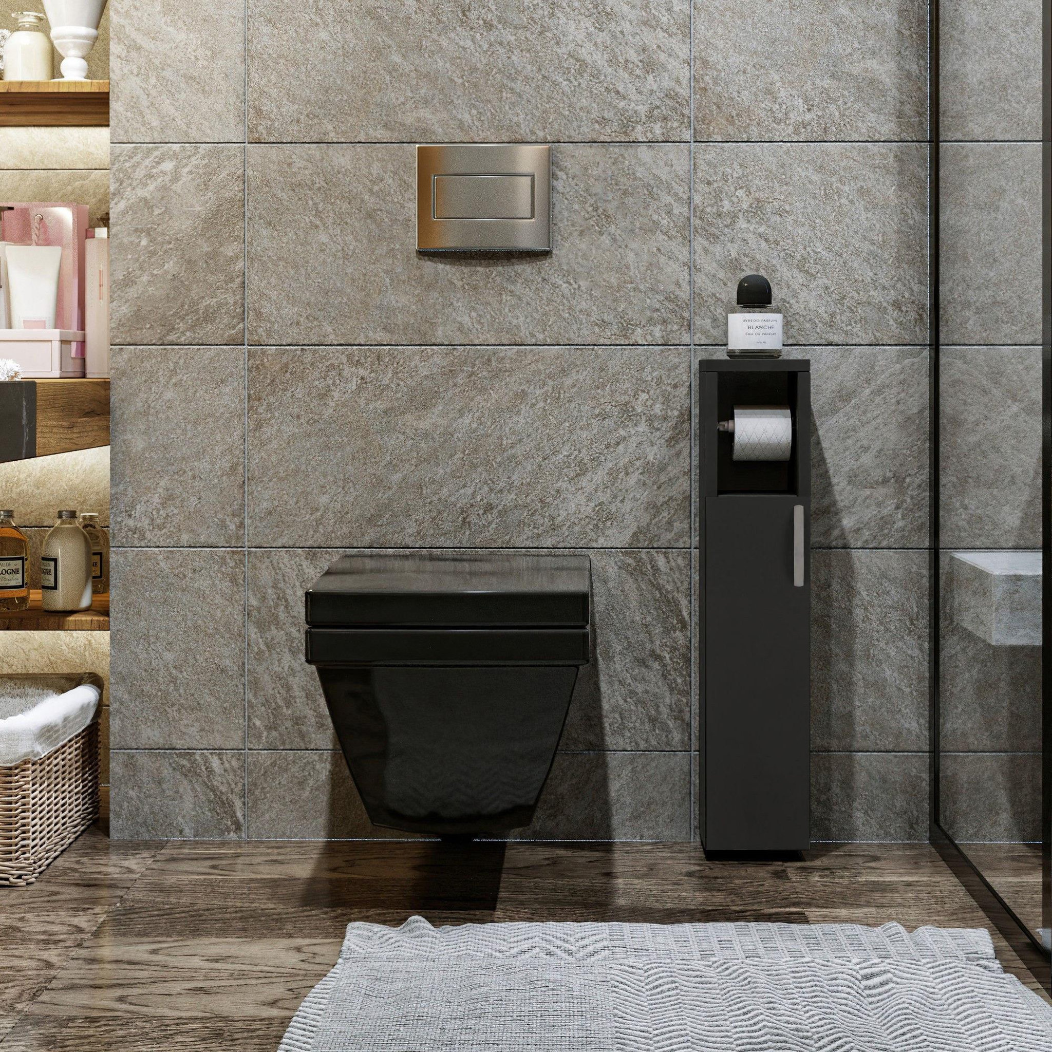 Voir la diapositive 2 : Habitat et Jardin Meuble support pour papier toilette en bois  star  - 15 x 12 x 65 cm - gris anthracite