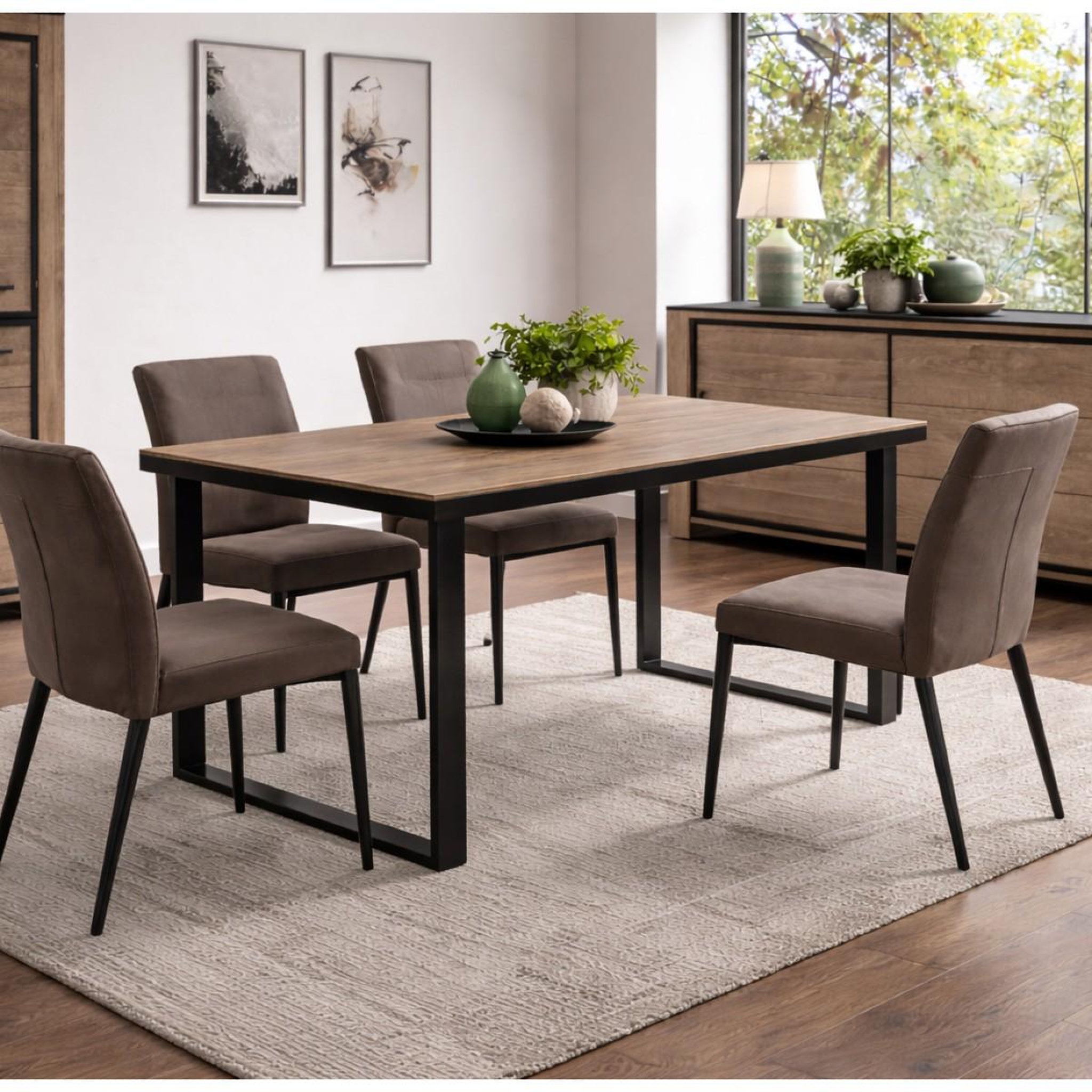 Voir la diapositive 3 : JLC KREATION Salle à manger complète moderne en bois olive (buffet + table)