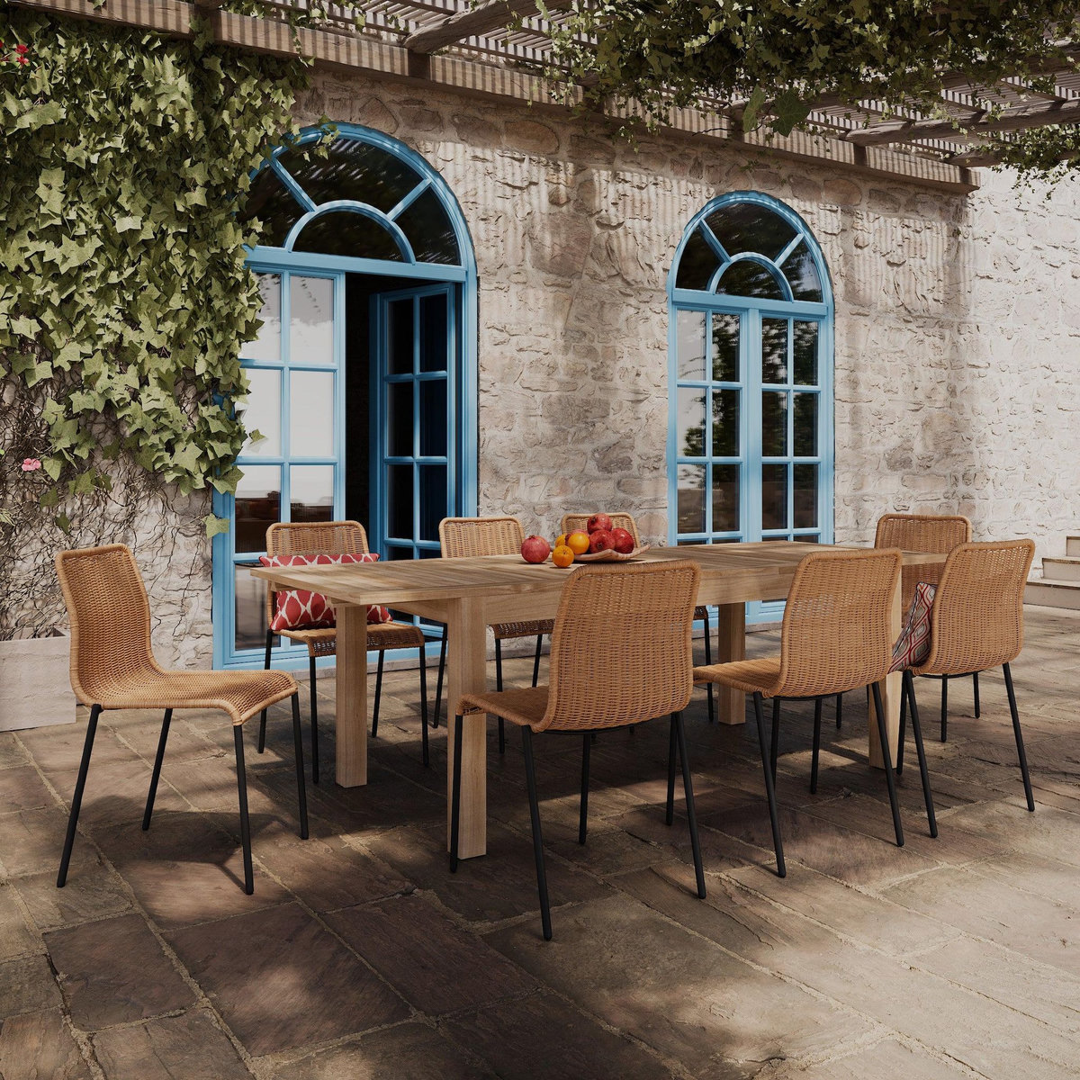 MAISON PAVANE Table et chaises de jardin 8 personnes en bois et résine-Sirivara