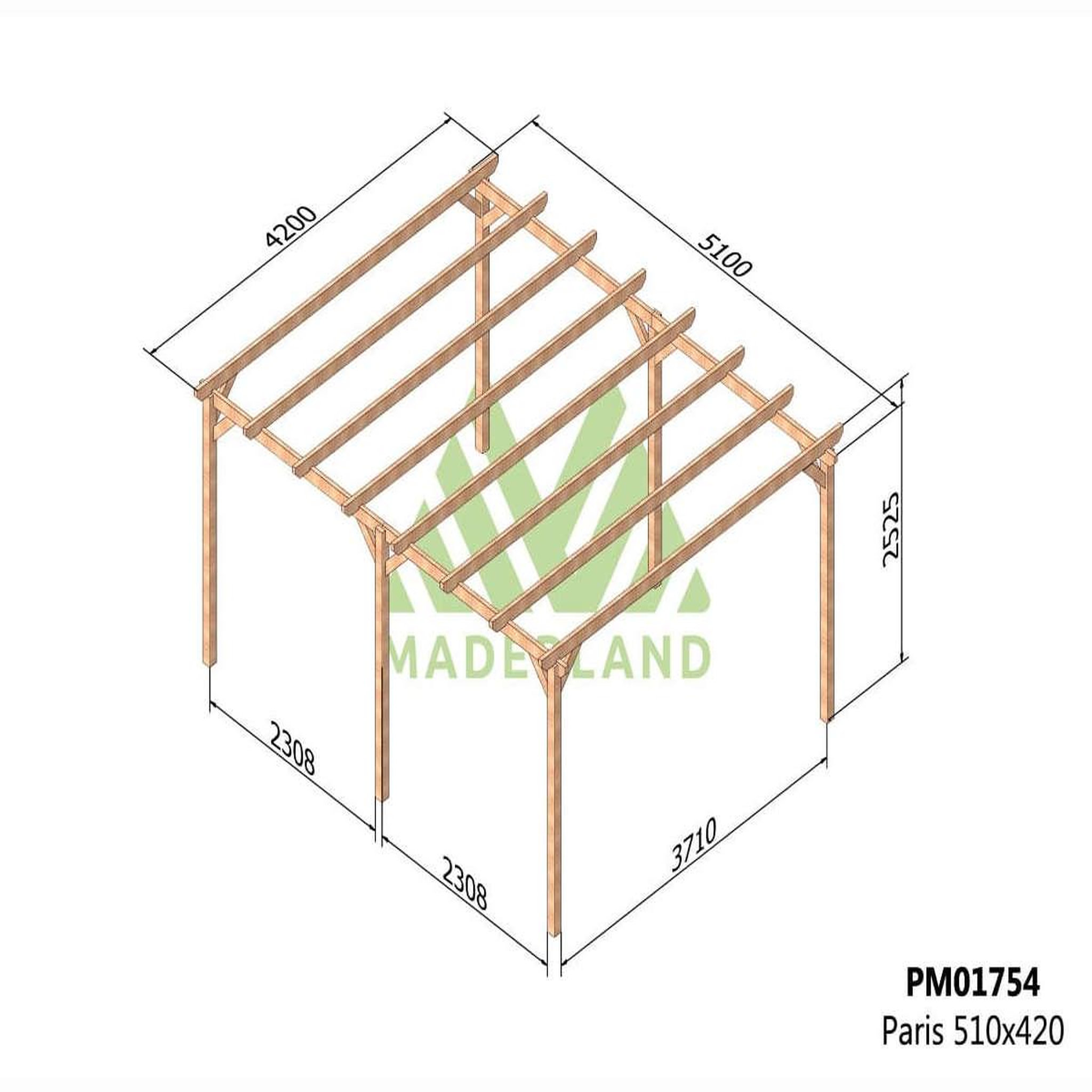 Voir la diapositive 2 : JARDIDECO Pergola massive en bois paris 510 x 420 cm - maderland
