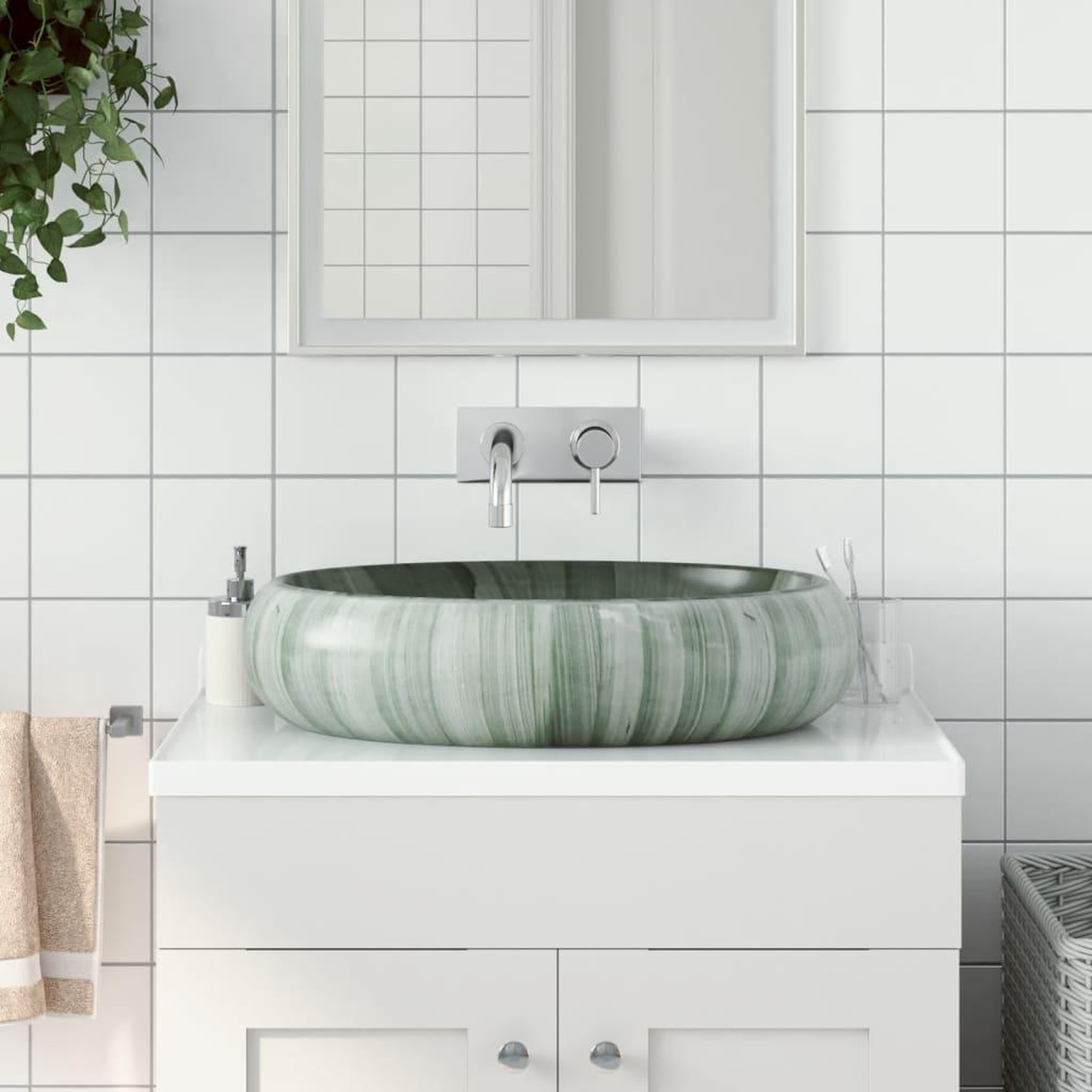 VIDAXL Vasque a poser vert ovale 59x40x15 cm ceramique
