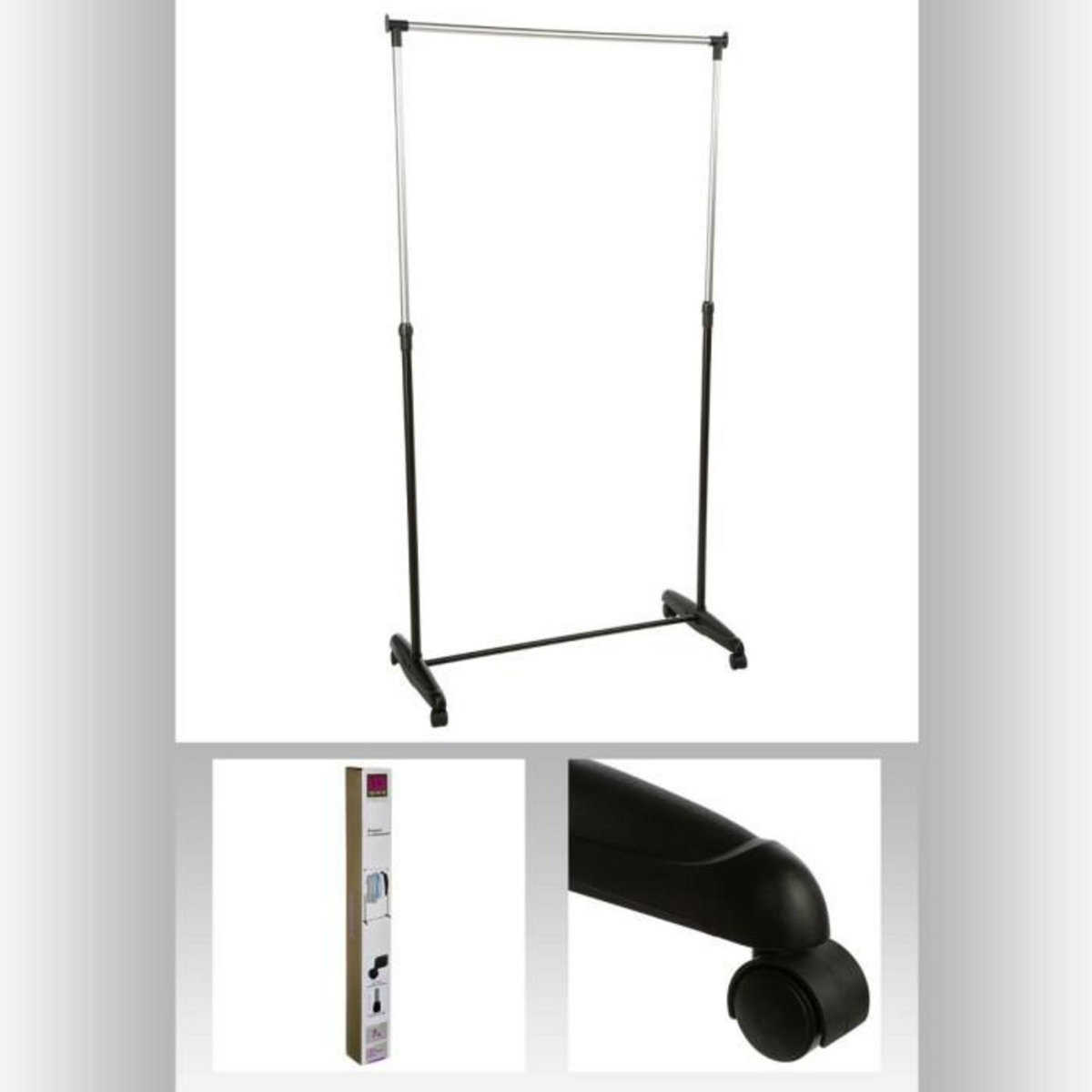 ATMOSPHERA Penderie portant à vêtements réglable sur roulette - H. 160 cm - Gris et Noir