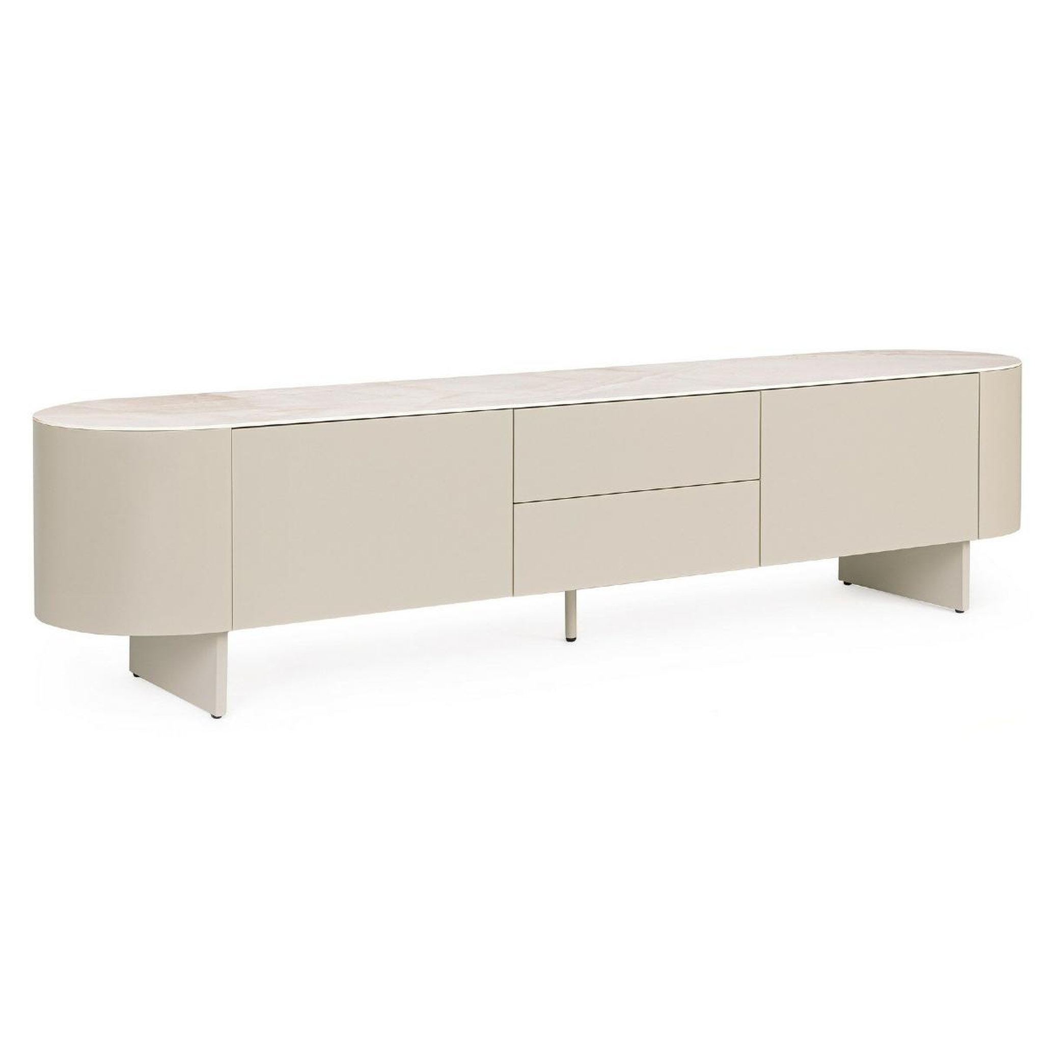 JLC KREATION Meuble tv beige céramique 2 portes 2 tiroirs 200 cm sidra
