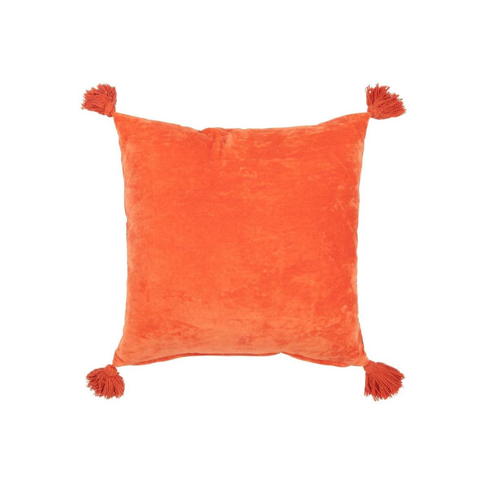 Voir la diapositive 2 : J-LINE Coussin velours design fleurs  mexican  50x50cm orange