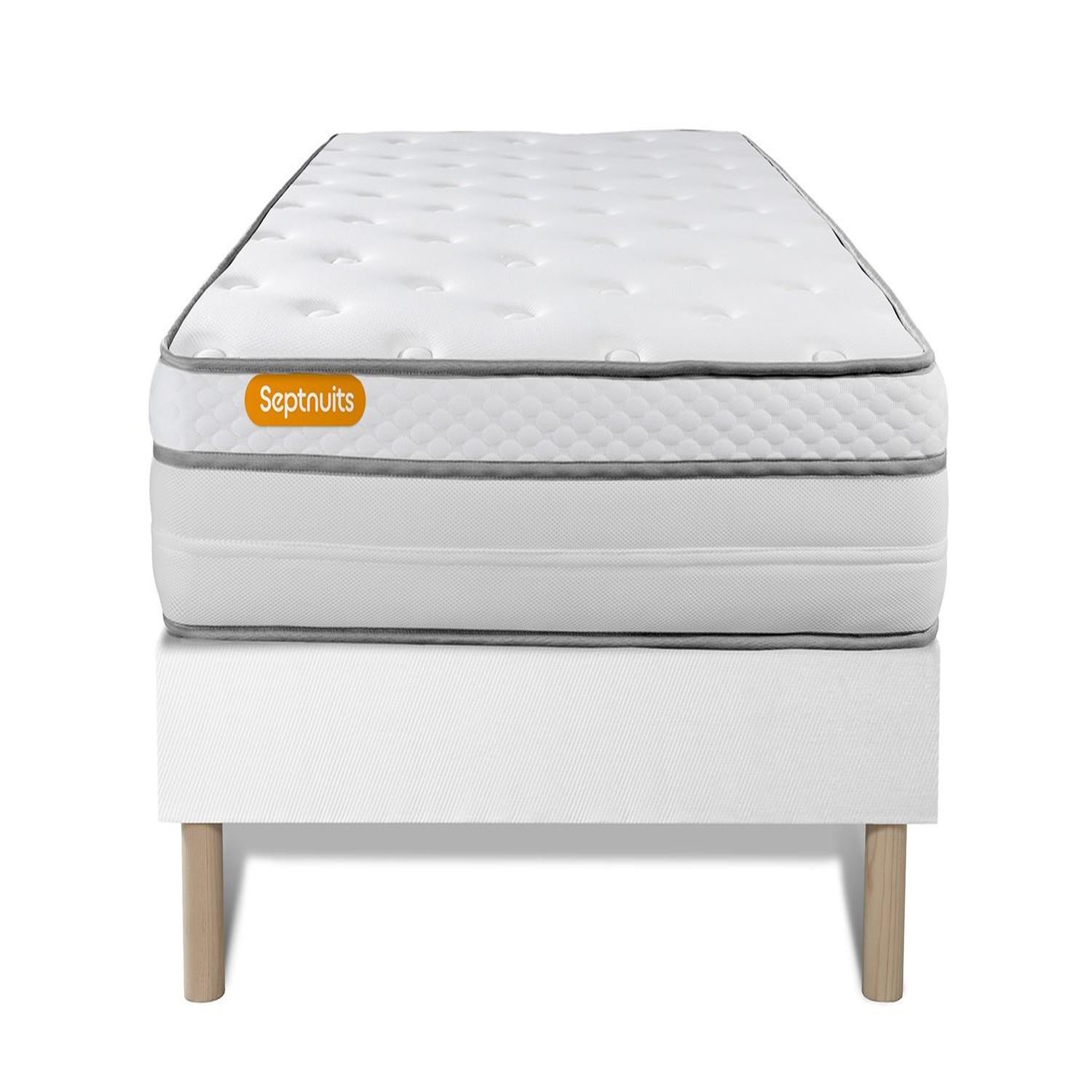SEPTNUITS Matelas + sommier  Memo Luxe Ressorts ensachés + mémoire de forme 5 zones de confort MAXI épaisseur. Coloris disponibles : Blanc