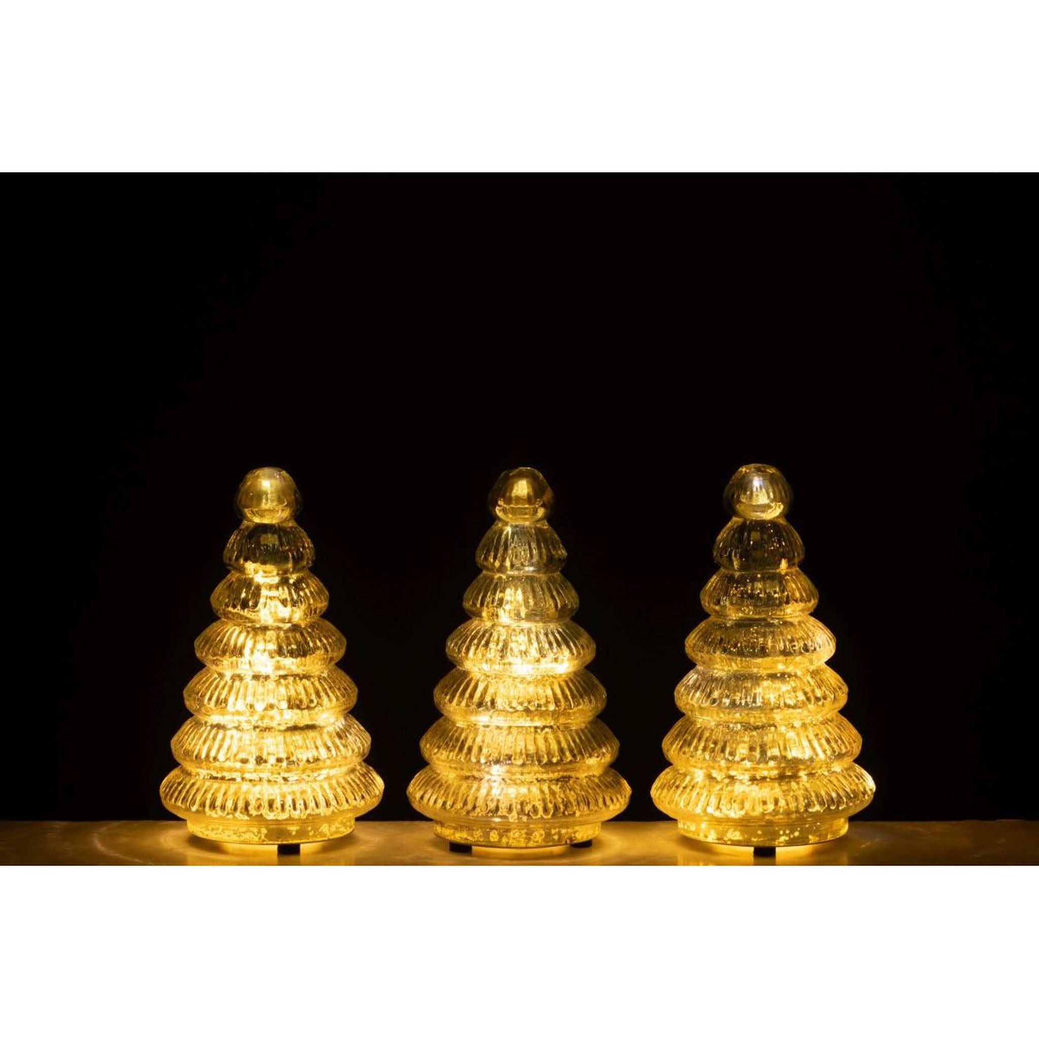 Voir la diapositive 4 : J-LINE Lot de 3 arbres led en verre  côtelé  31cm argent