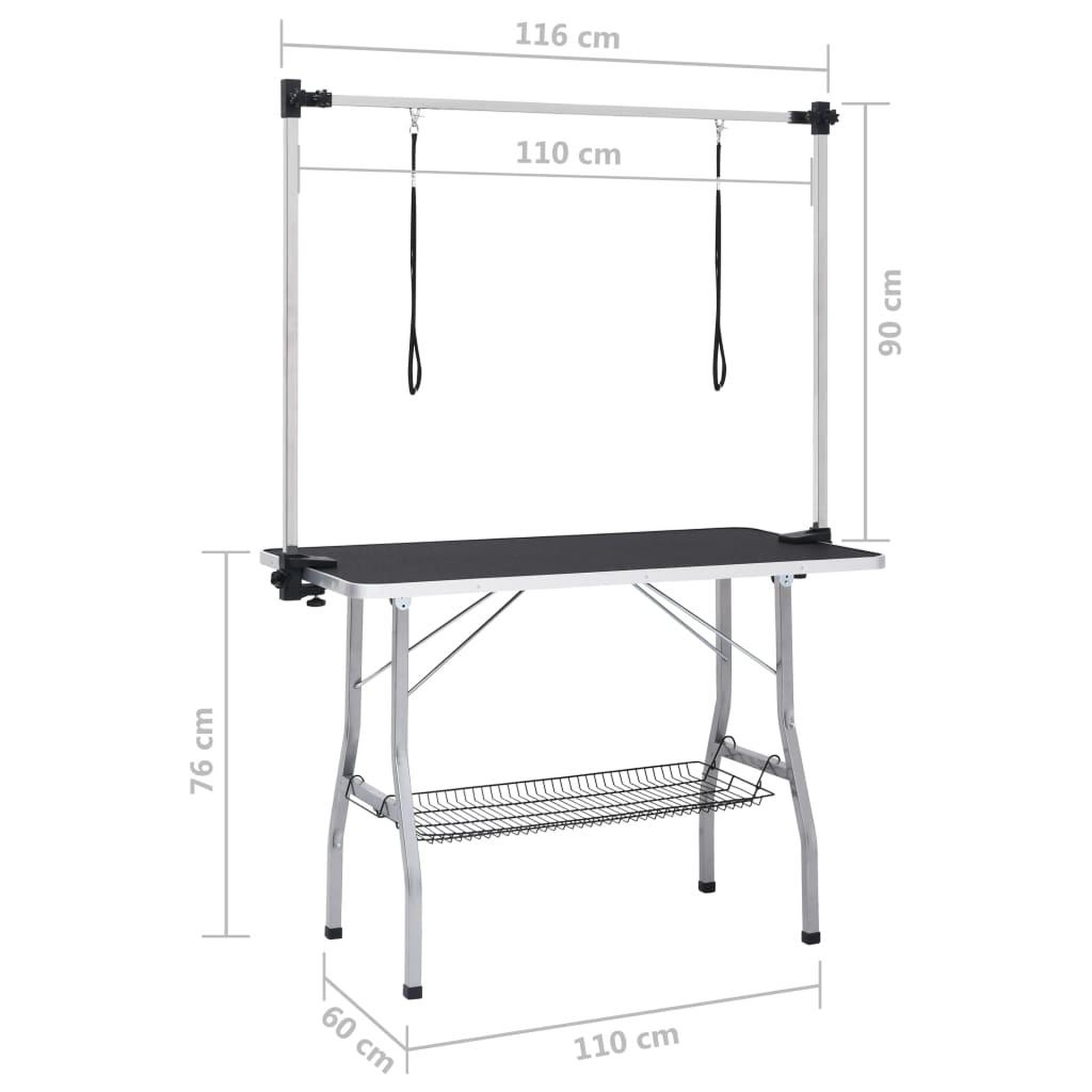 Voir la diapositive 6 : VIDAXL Table de toilettage reglable de chiens avec 2 boucles et panier