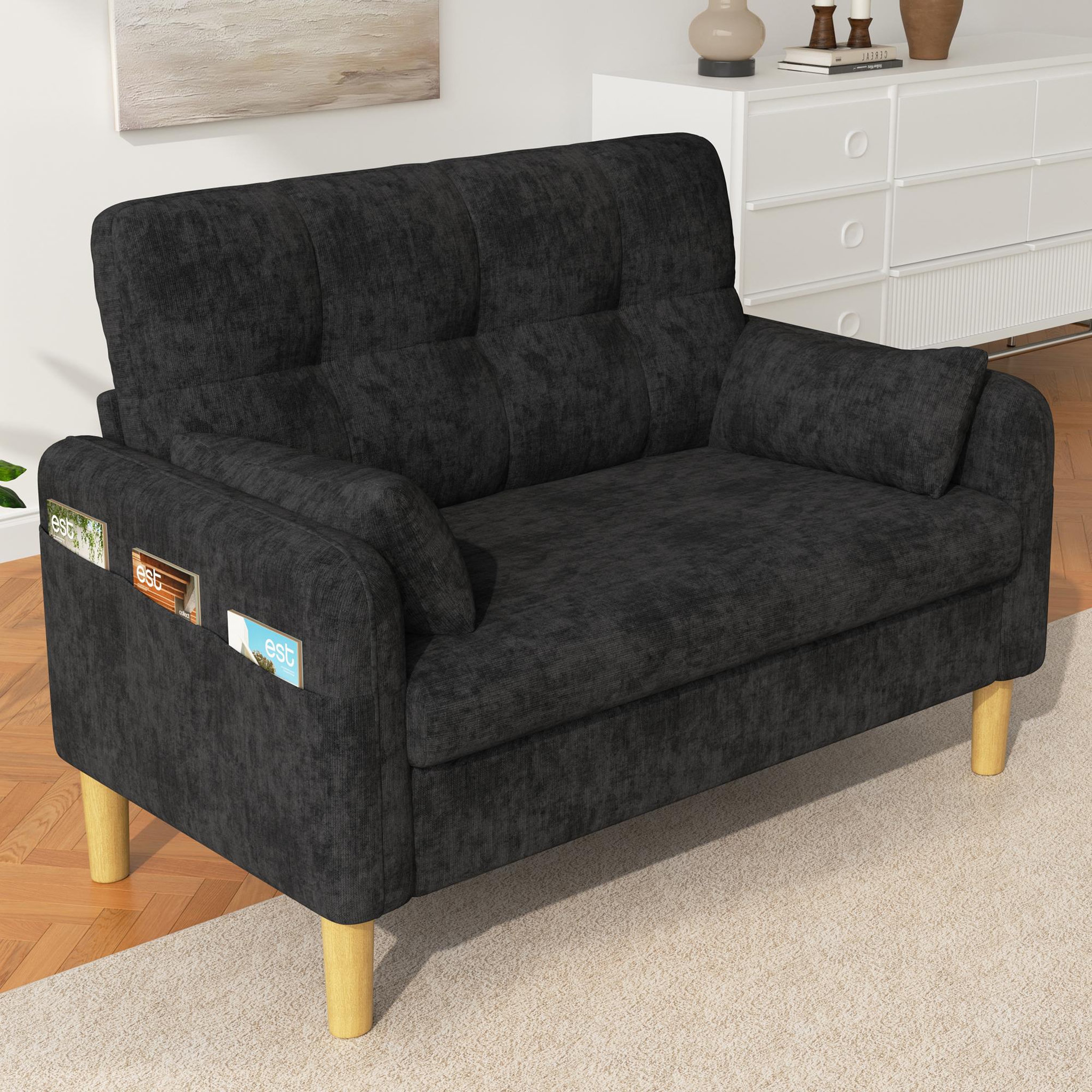 Voir la diapositive 2 : MERAX Canapé 2 places compact avec 2 coussins rangement latéral tissu chenille