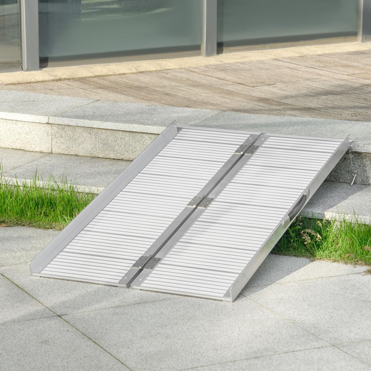 HOMCOM Rampe de fauteuil roulant rampe de chargement antidérapante pliable avec bordures de sécurité max. 270 Kg alu
