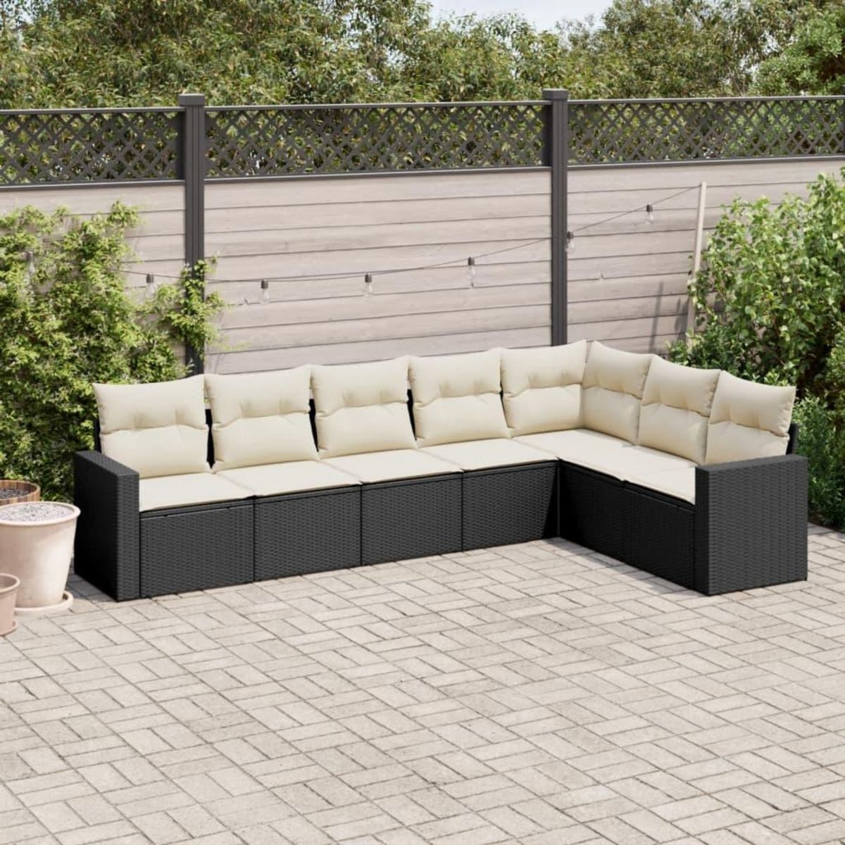 VIDAXL Salon de jardin 7 pcs avec coussins noir resine tressee