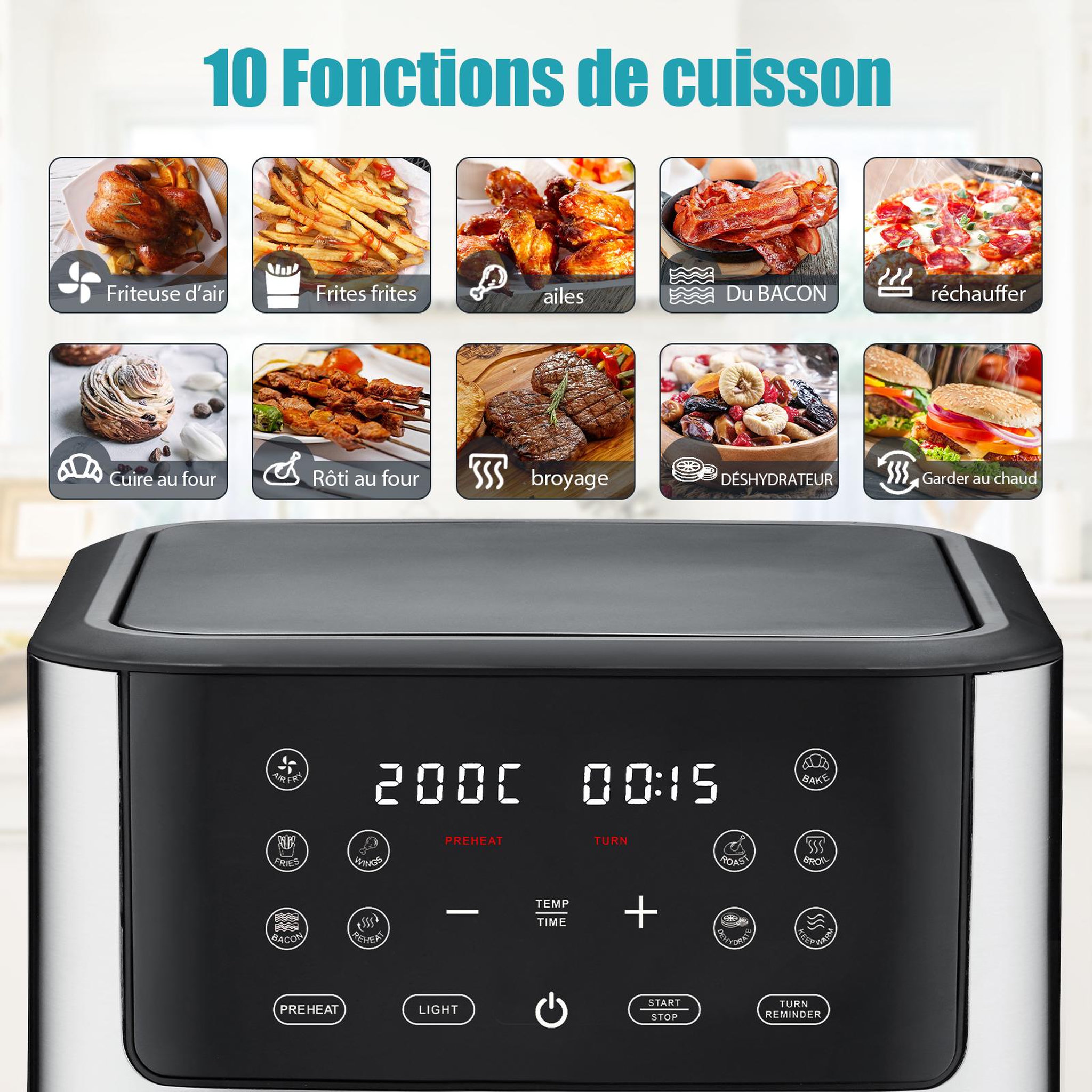Voir la diapositive 3 : DEIME DEIME- Airfryer 6L 1500W 10 programmes avec fenêtre de cuisson