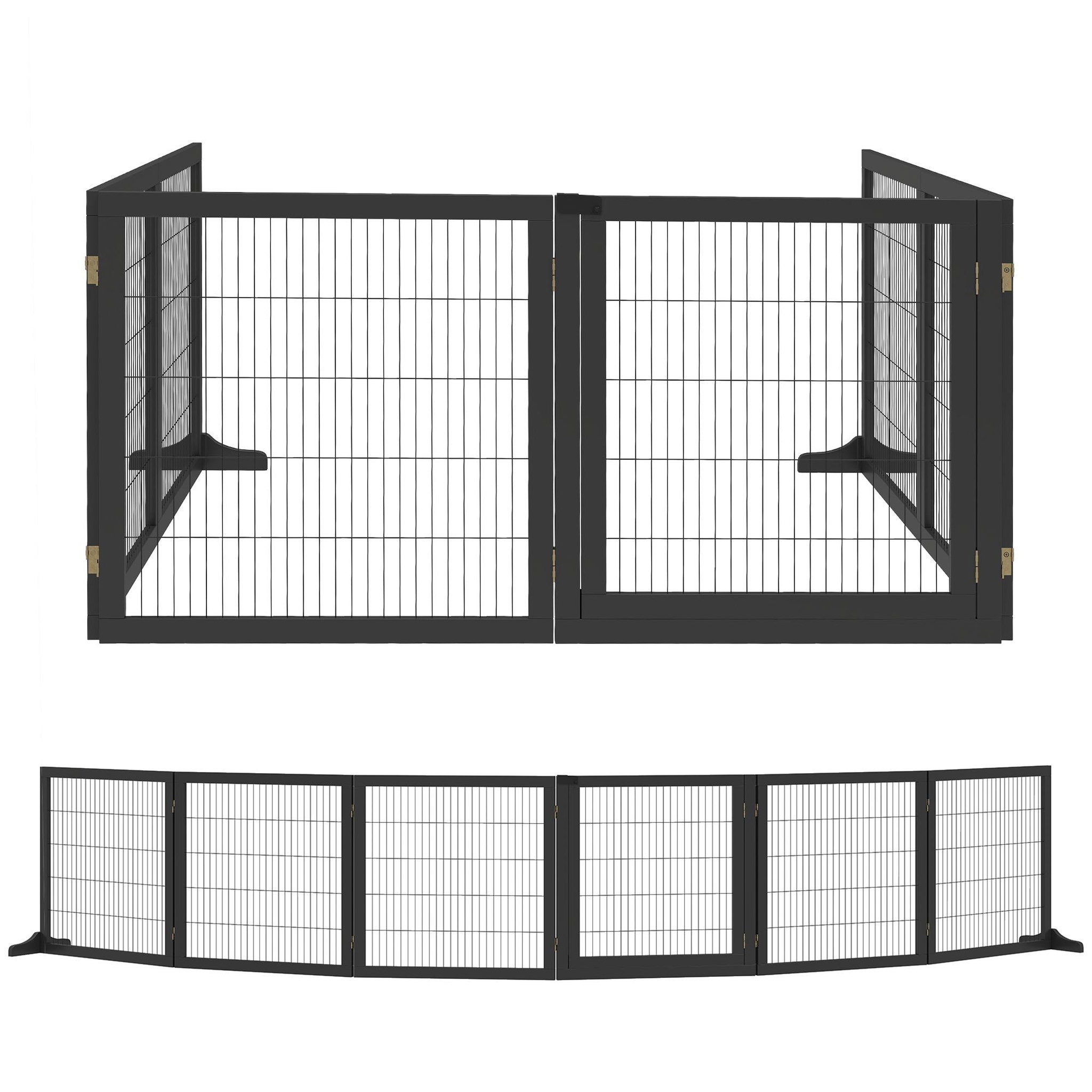 PAWHUT Barrière de sécurité parc enclos chien modulable pliable porte verrouillable intégrée 5 panneaux grillage acier noir bois de pin noir