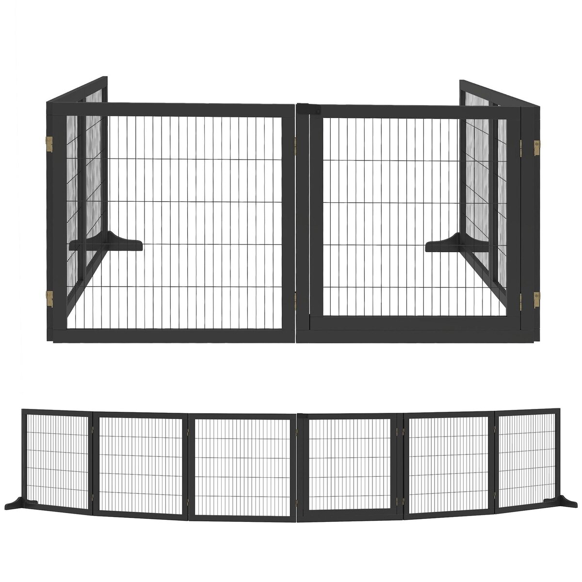 PAWHUT Barrière de sécurité parc enclos chien modulable pliable porte verrouillable intégrée 5 panneaux grillage acier noir bois de pin noir