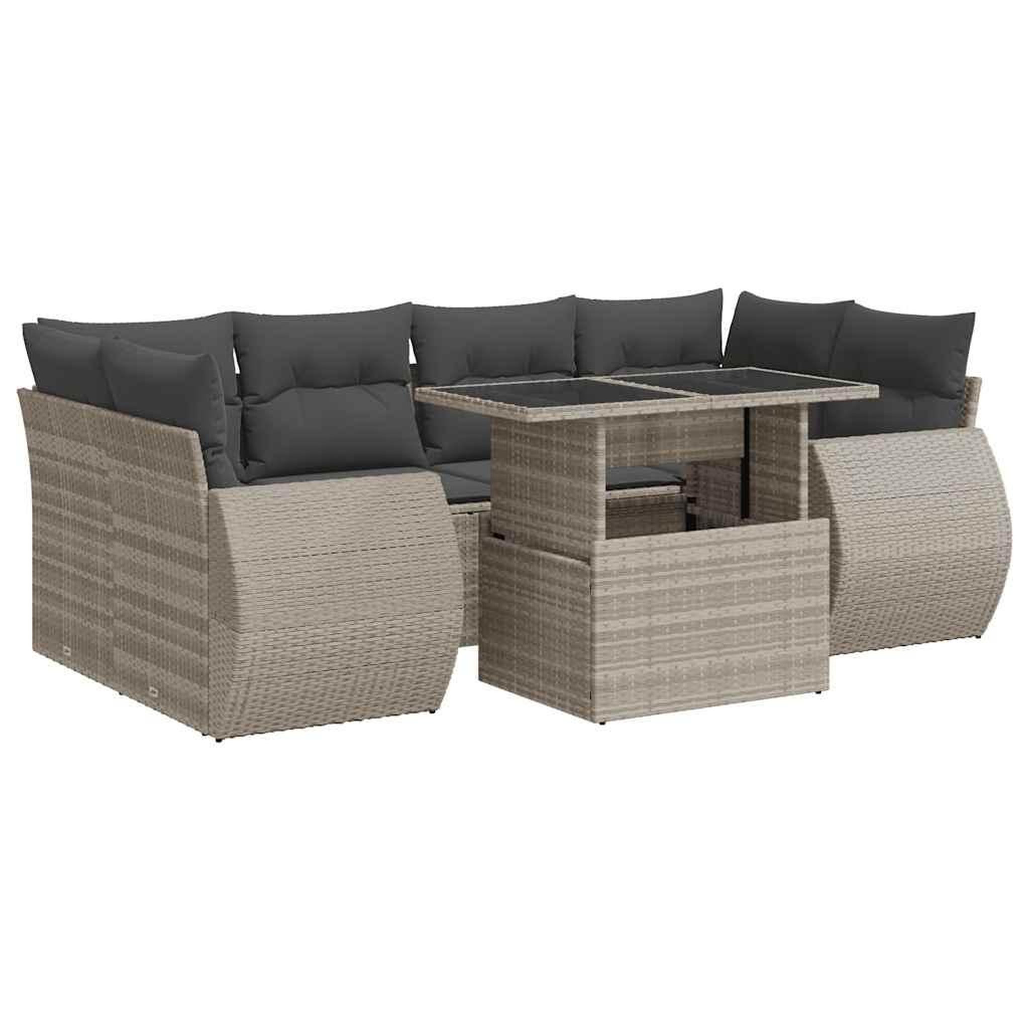 Voir la diapositive 2 : VIDAXL Salon de jardin avec coussins 7 pcs gris clair resine tressee