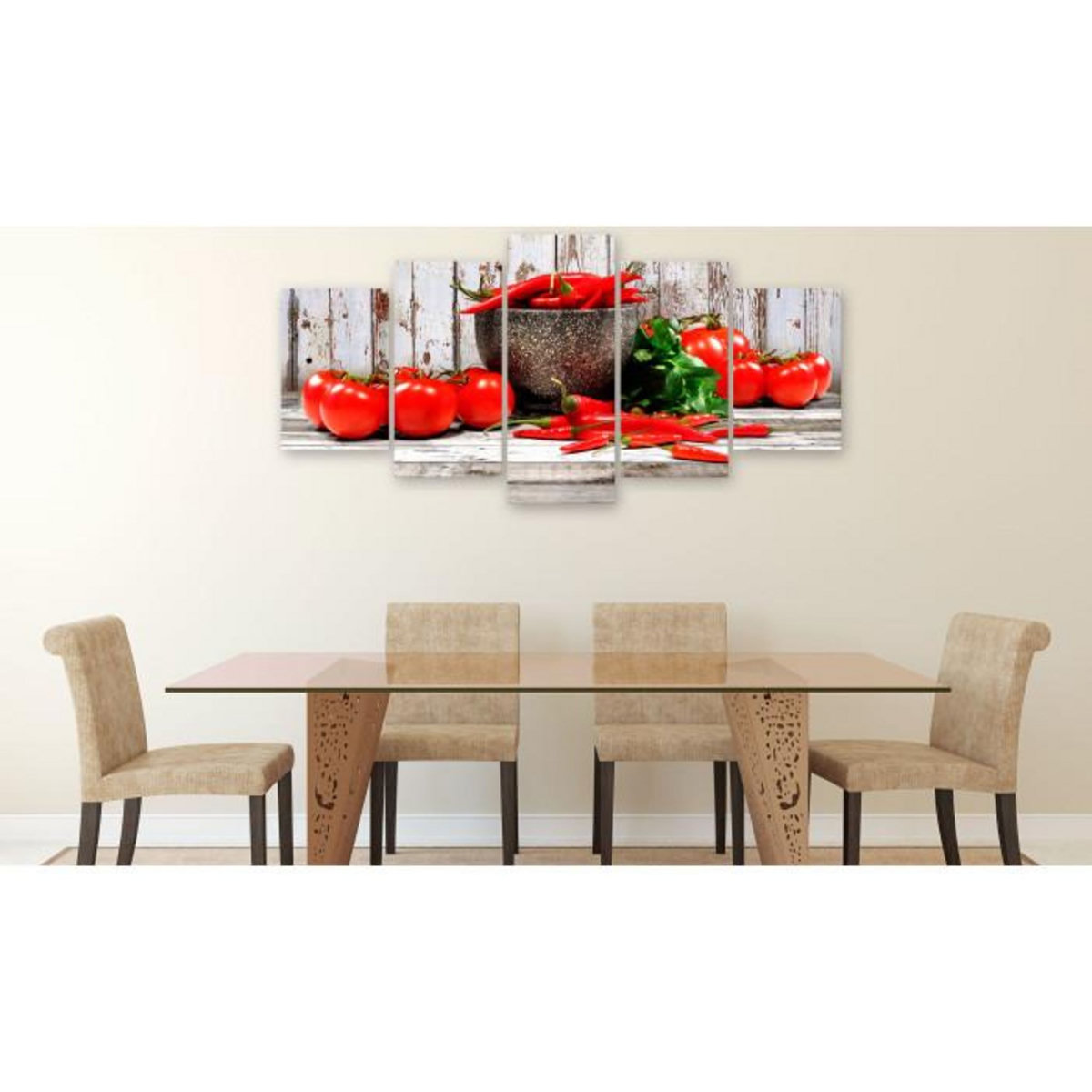 Paris Prix Tableau 5 Panneaux  Red Vegetables Wood Wide