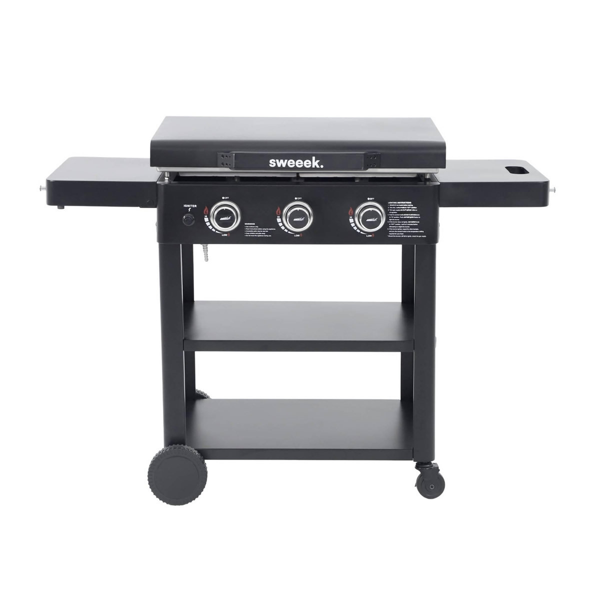 SWEEEK Plancha gaz 3 brûleurs acier inoxydable 12kW avec chariot noir - Raoul