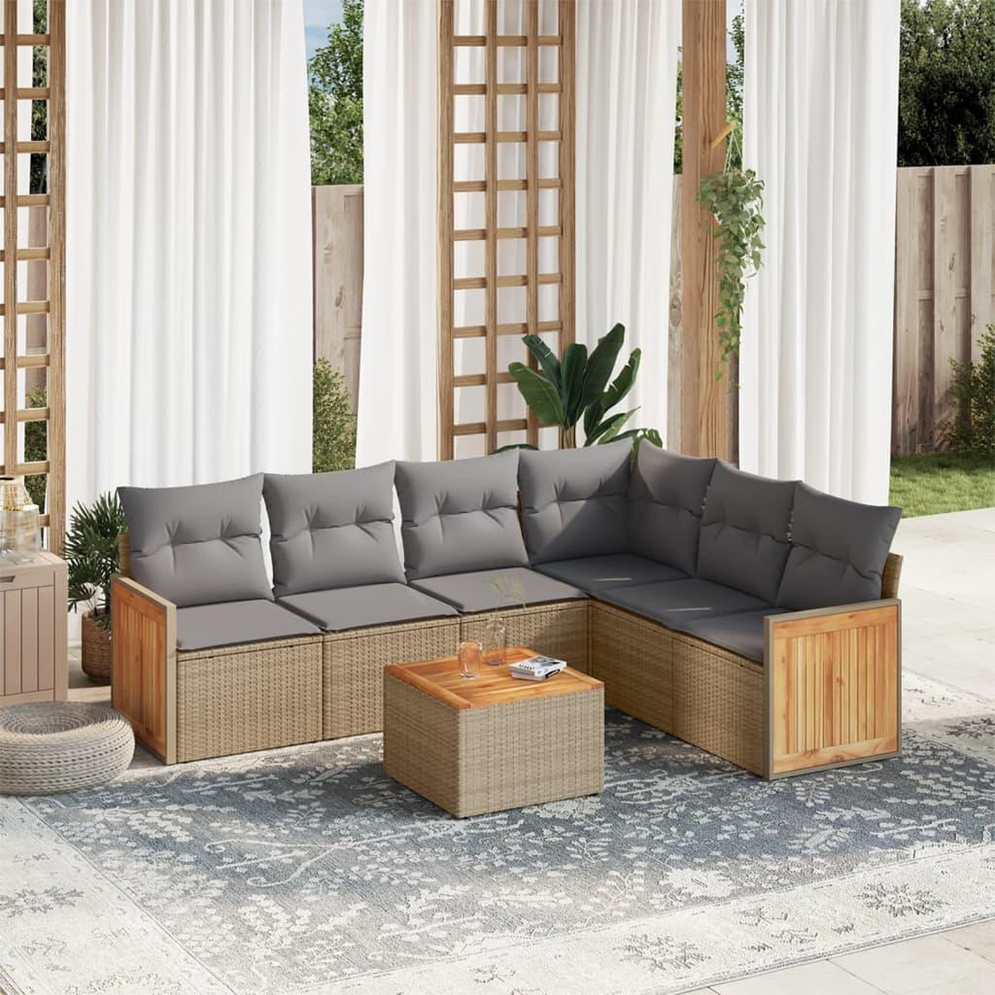 VIDAXL Salon de jardin avec coussins 7 pcs beige resine tressee