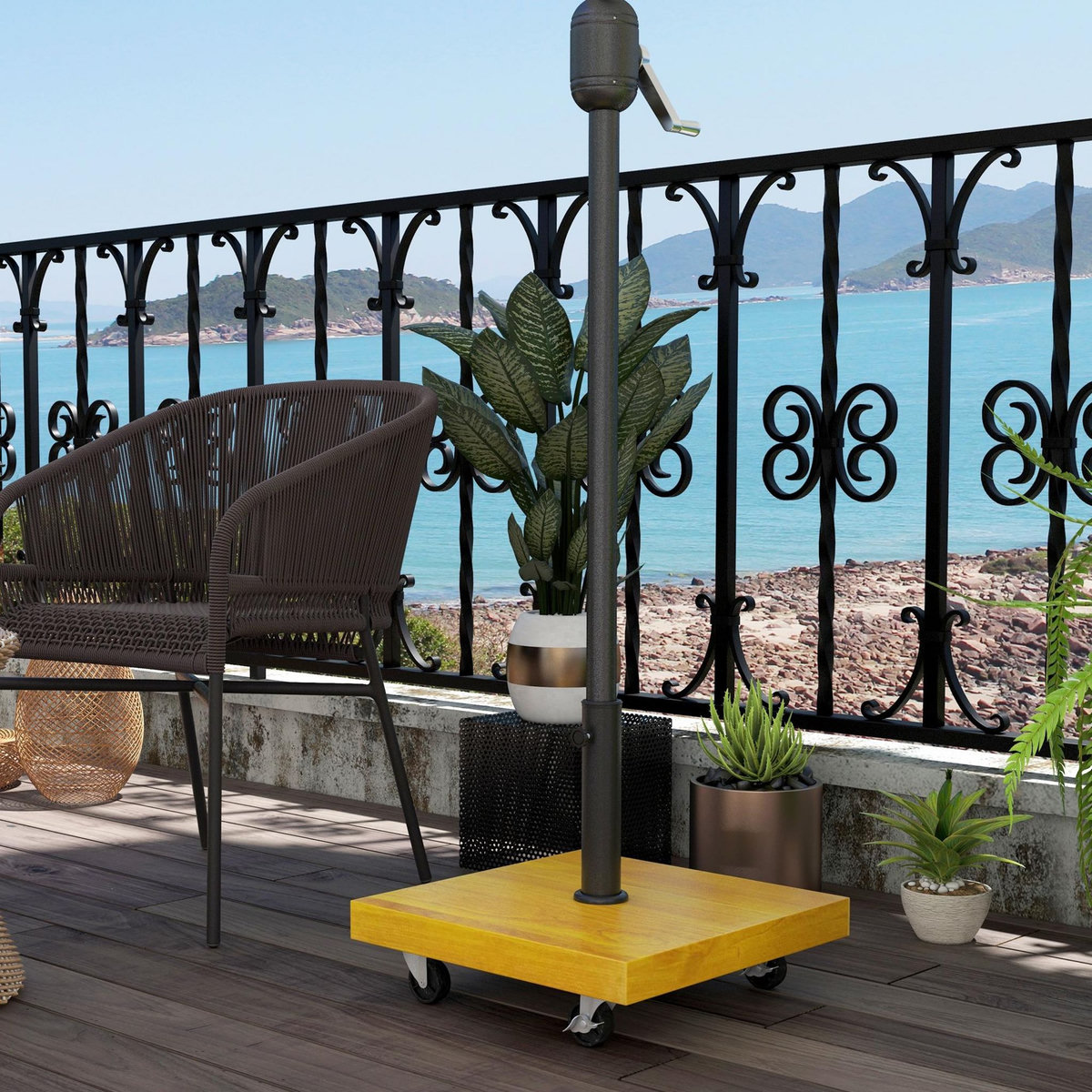 OUTSUNNY Pied de parasol carré - base de lestage poids net 25 Kg métal 4 roulettes